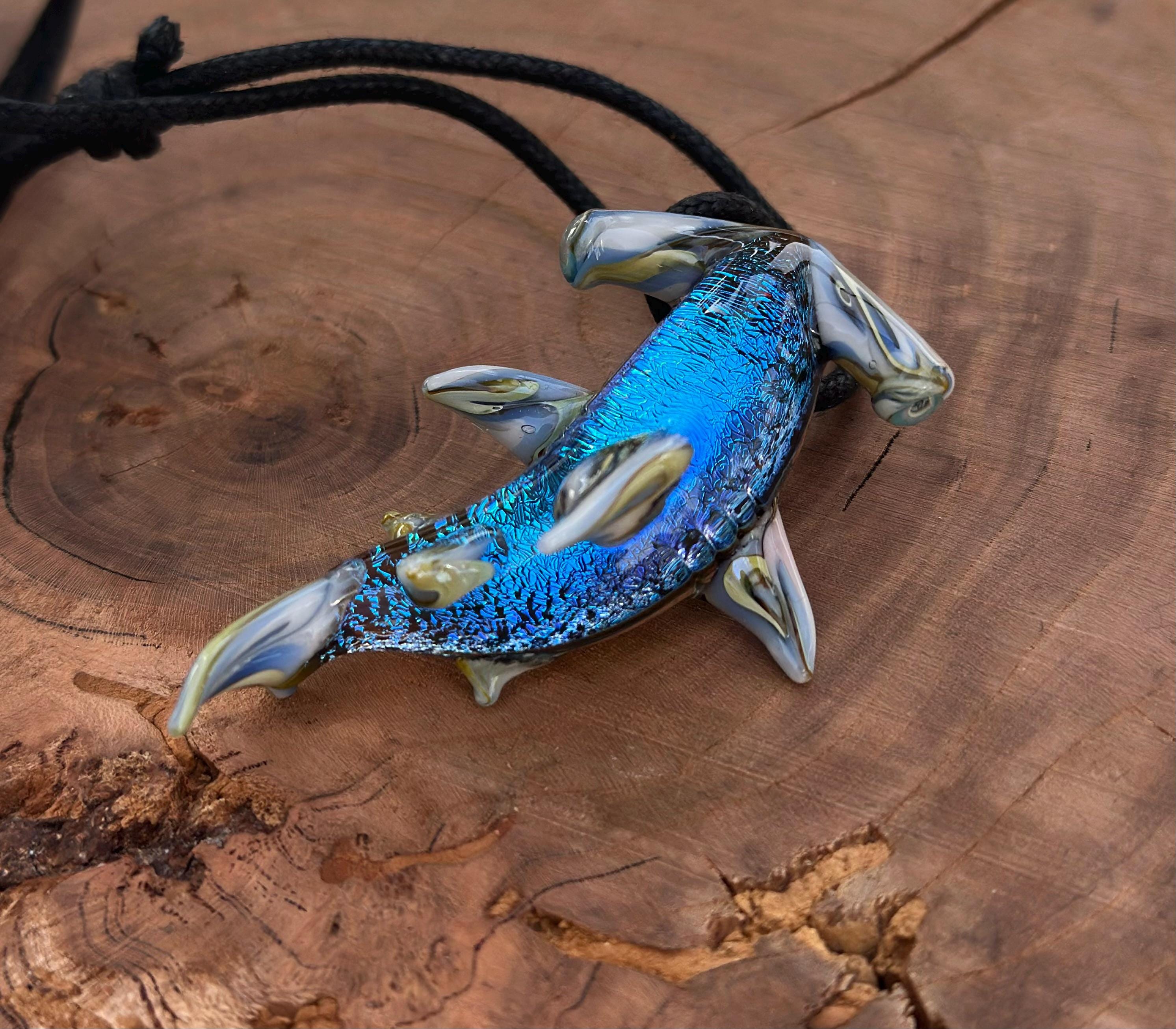 Hammerhead Shark Necklace - Blown Glass - Sea Glass Jewelry Statement Necklace - Ocean Necklace - Handmade Glass Sea Creature Necklace