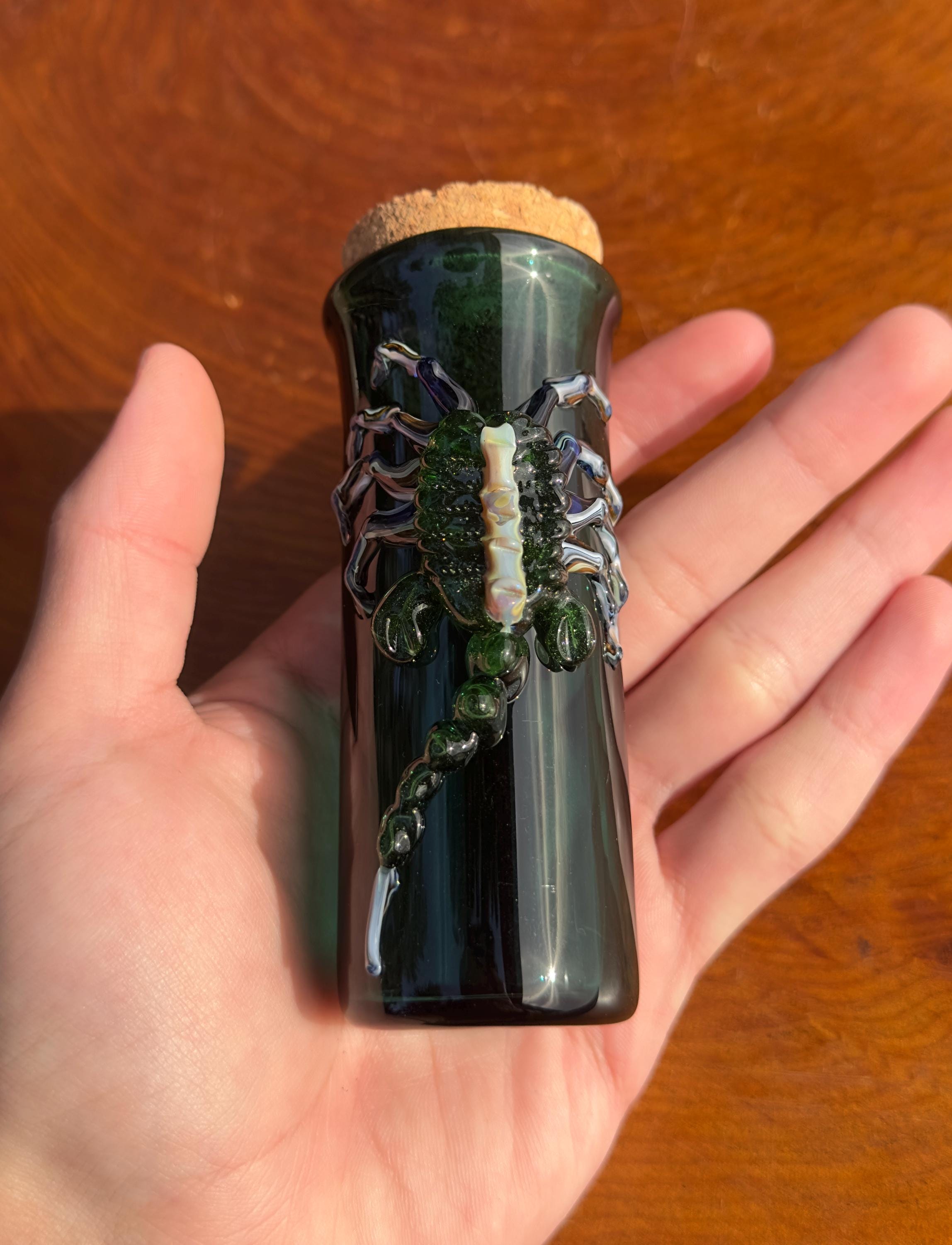 Handmade Glass Jar - Solid Emerald Green - Facehugger Alien - Airtight Cork - Unique Alien Decor - Collectors Items - Sci-fi Gift
