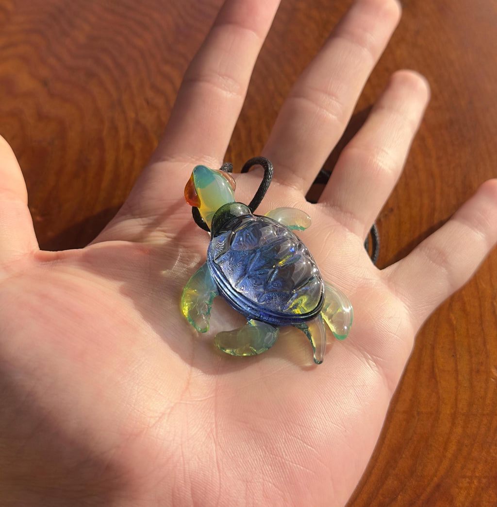 Blown Glass Sea Turtle Necklace: Dichroic Borosilicate Pendant