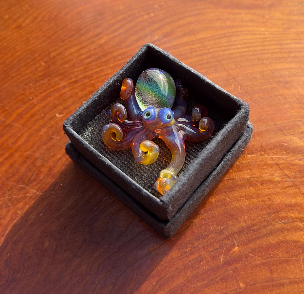 Handmade Blown Glass Octopus Necklace – Dichroic Sea Creature Pendant
