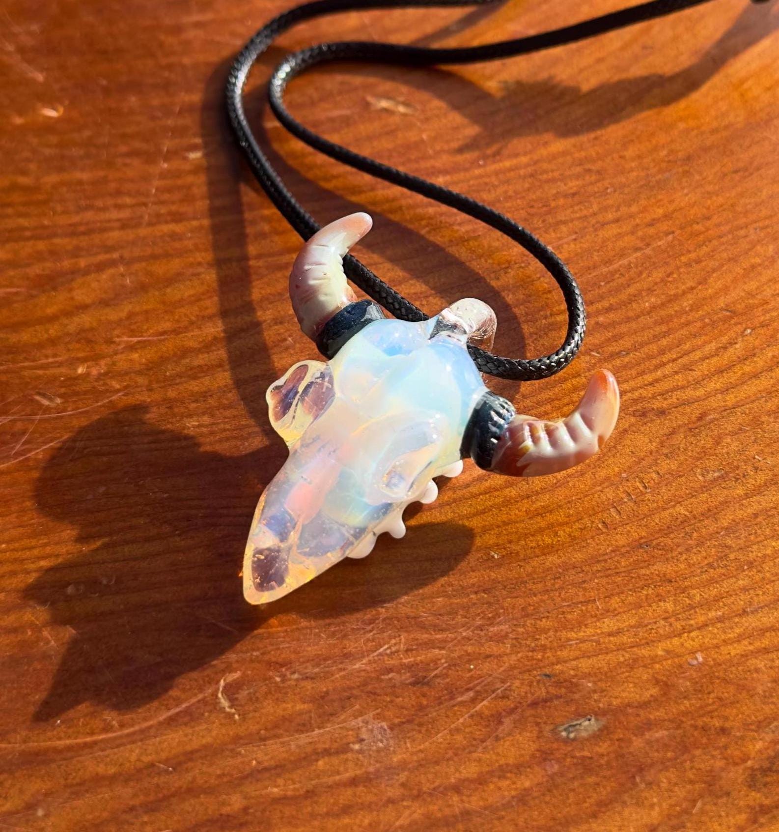 Bull Skull - Glass Pendant Necklace Handmade