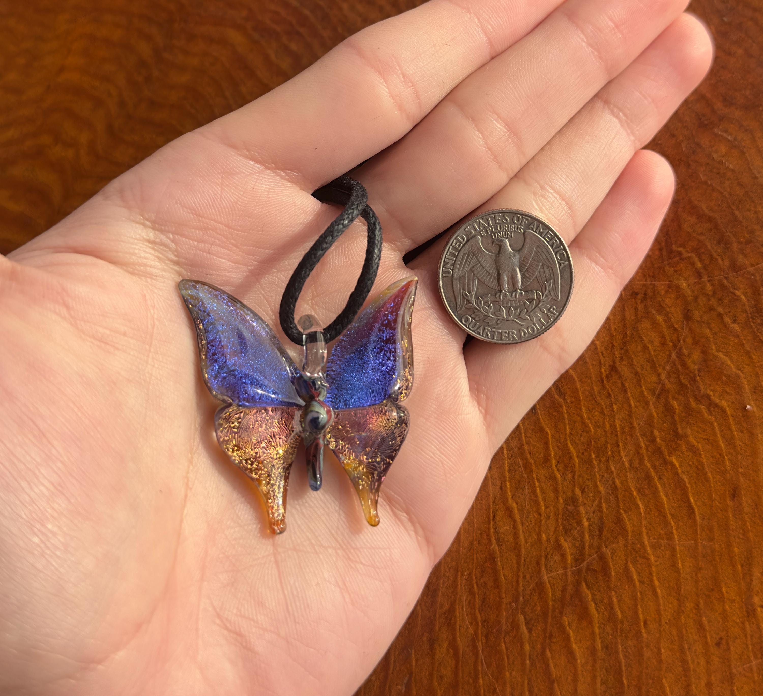 Glass Butterfly Necklace - Hand-Blown Butterfly Jewelry - Unique Birthday Gift - Anniversary Gift for Her - Artisan Torchwork Pendant
