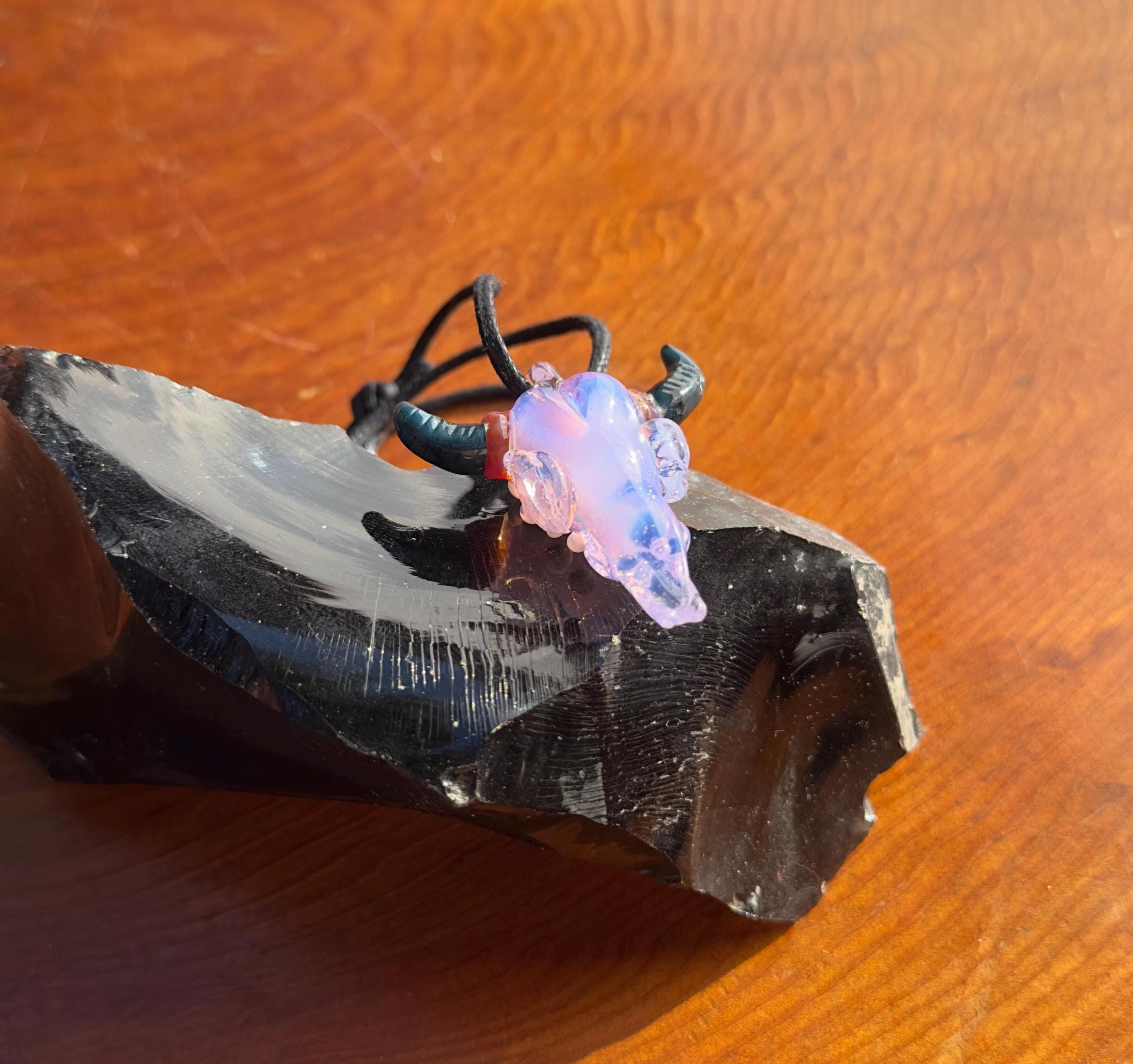 Handmade Bull Skull Glass Pendant Necklace - Western Boho Jewelry for Men and Women