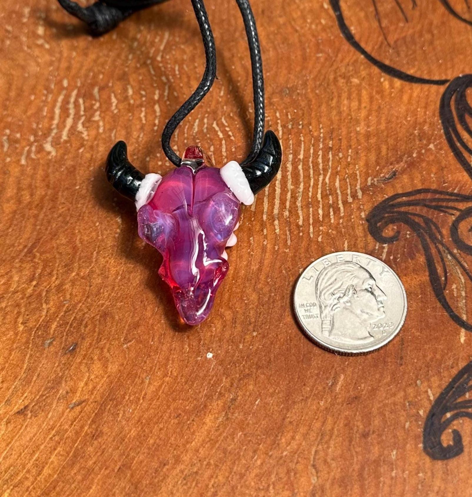 Bull Skull - Glass Pendant Necklace Handmade