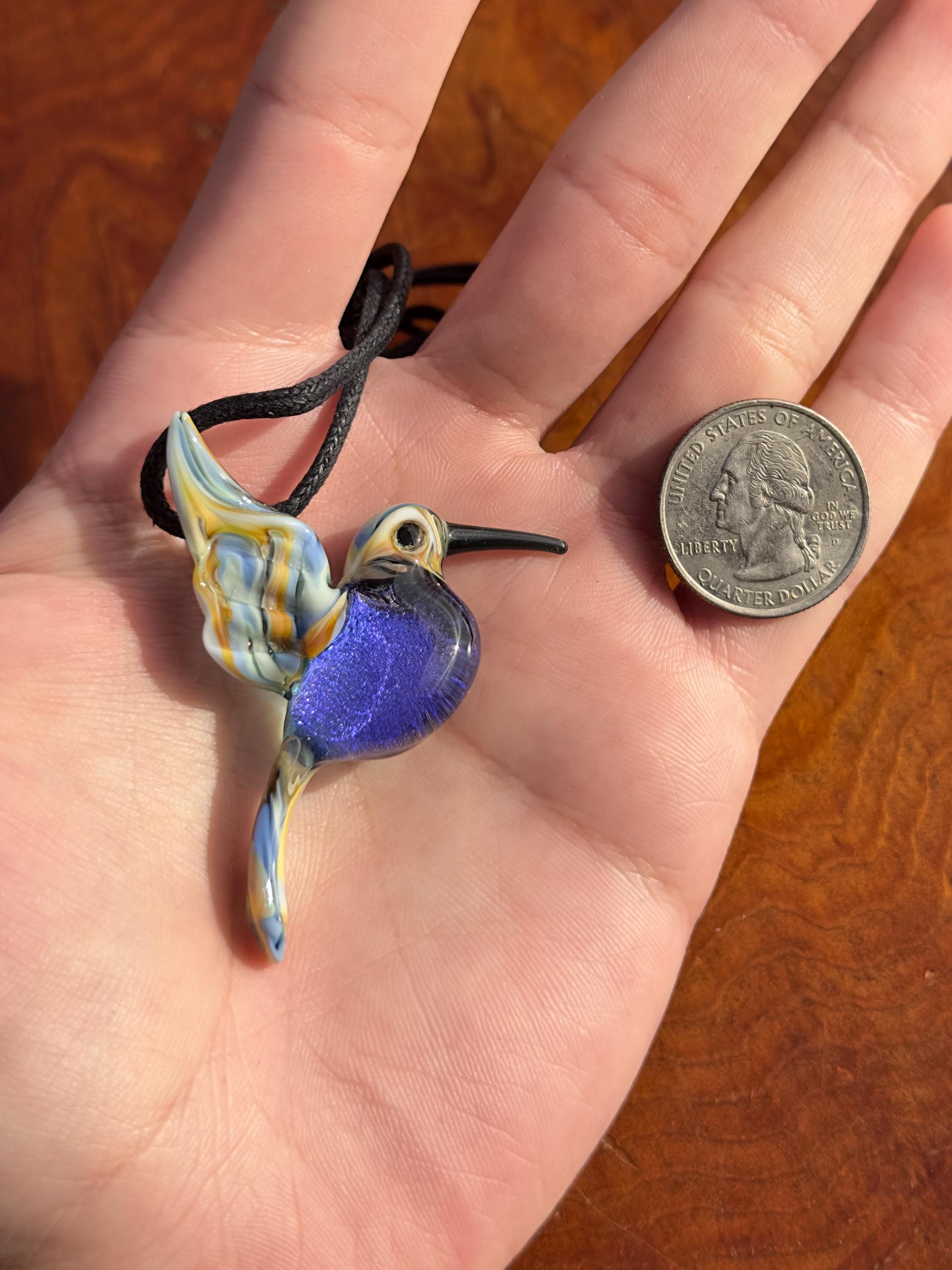 Glass Hummingbird Necklace - Hand-Blown Hummingbird Jewelry - Unique Gift for Her - Artisan Glass Pendant - Colorful Bird Necklace