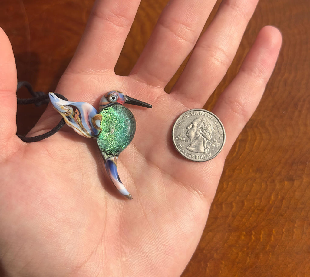 Glass Hummingbird Necklace - Hand-Blown Hummingbird Jewelry - Unique Gift for Her - Colorful Bird Necklace - Glass Bird Necklace