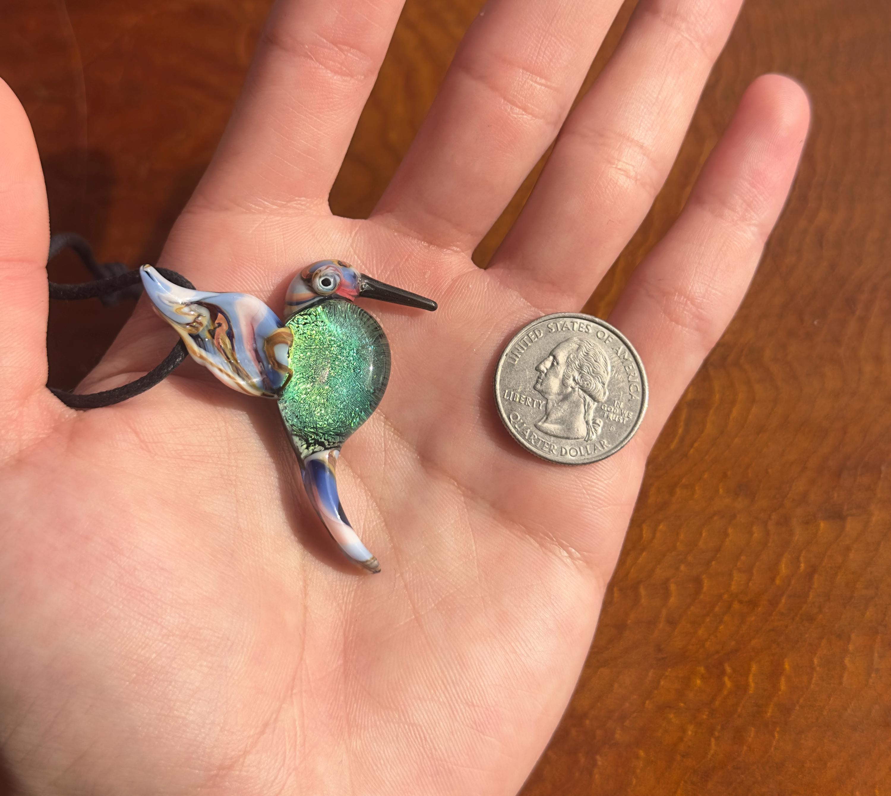 Glass Hummingbird Necklace - Hand-Blown Hummingbird Jewelry - Unique Gift for Her - Colorful Bird Necklace - Glass Bird Necklace