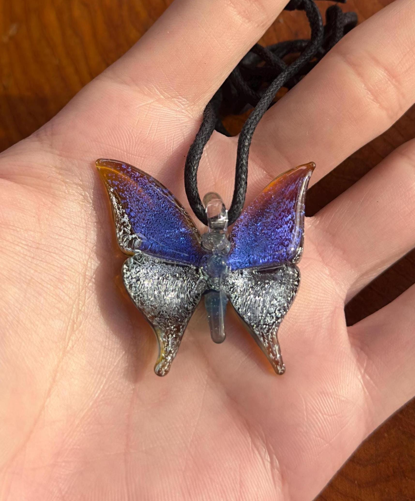 Glass Butterfly Necklace - Hand-Blown Butterfly Jewelry - Unique Birthday Gift - Anniversary Gift for Her - Artisan Torchwork Pendant