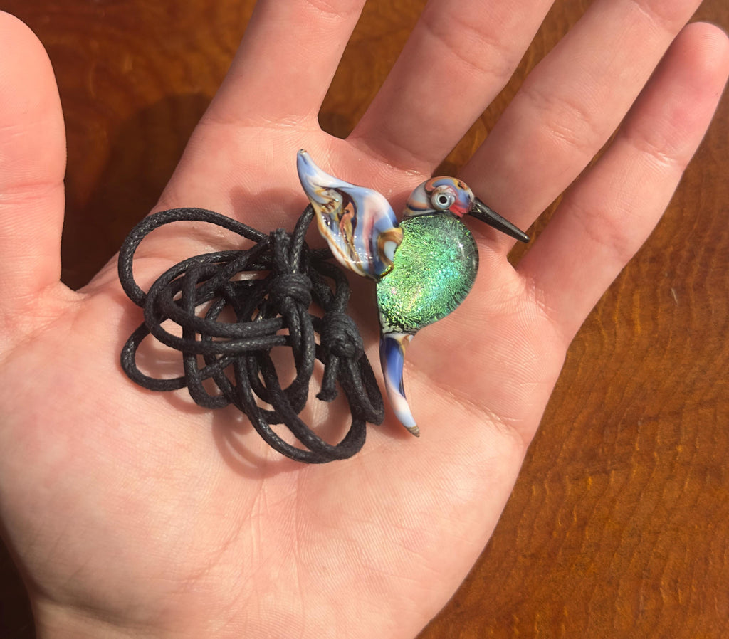 Glass Hummingbird Necklace - Hand-Blown Hummingbird Jewelry - Unique Gift for Her - Colorful Bird Necklace - Glass Bird Necklace