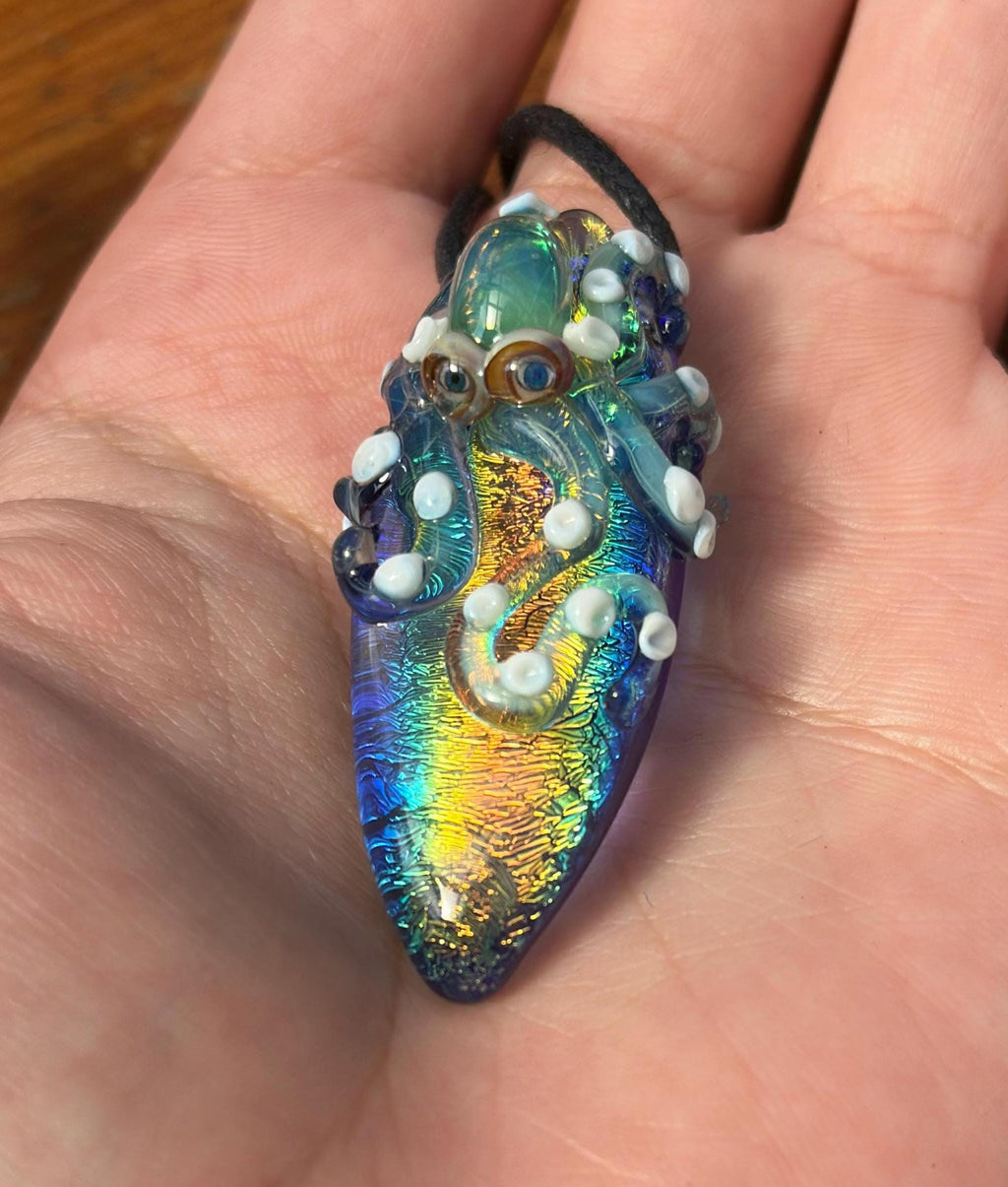 Handmade Blown Glass Octopus Necklace - Dichroic Sea Pendant