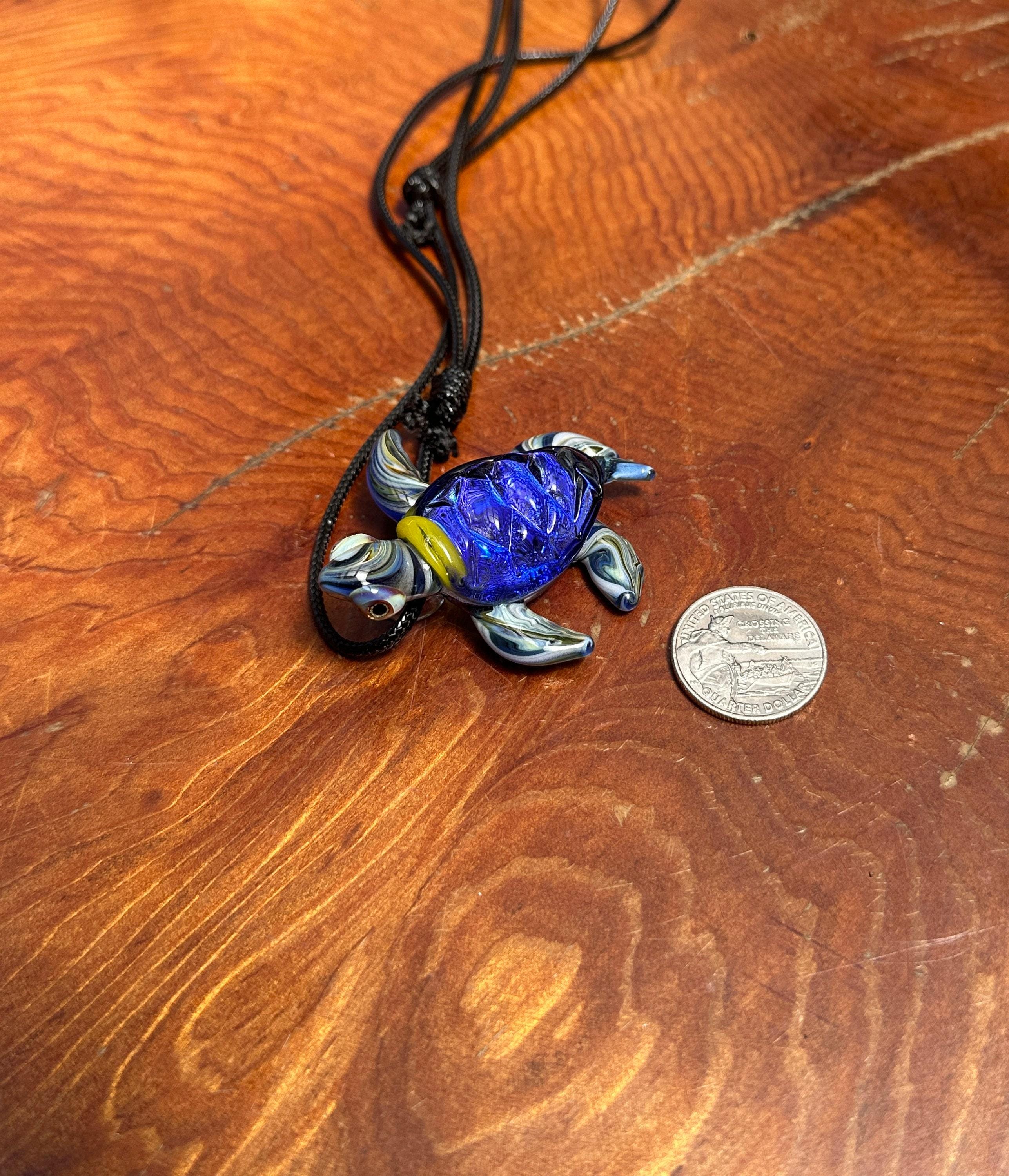 Sea Turtle Necklace - Handmade Blown Glass Pendant - Ocean-Inspired Jewelry - Unique Sea Creature Necklace - Dichroic Glass Art - Torchwork
