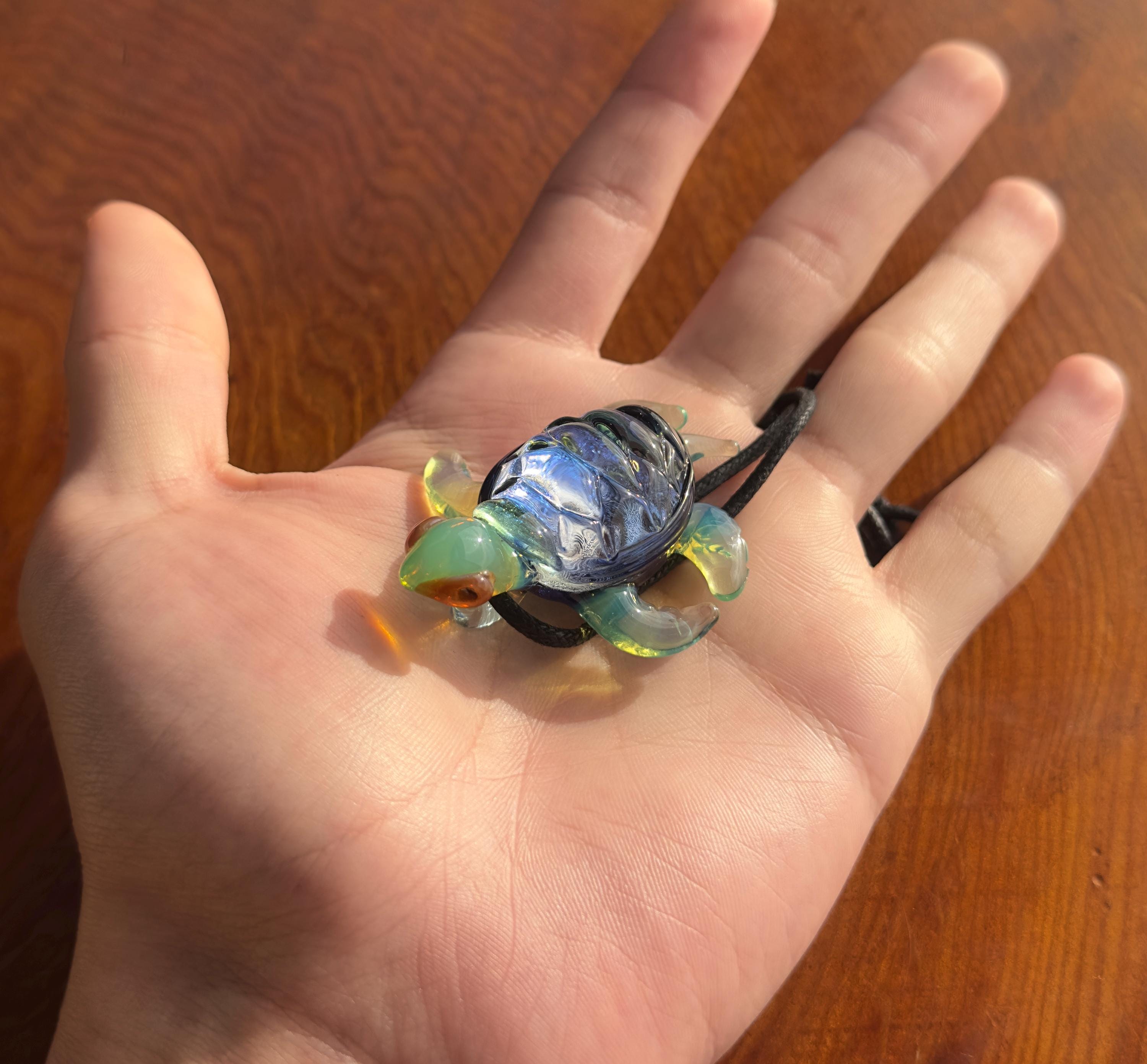 Blown Glass Sea Turtle Necklace: Dichroic Borosilicate Pendant