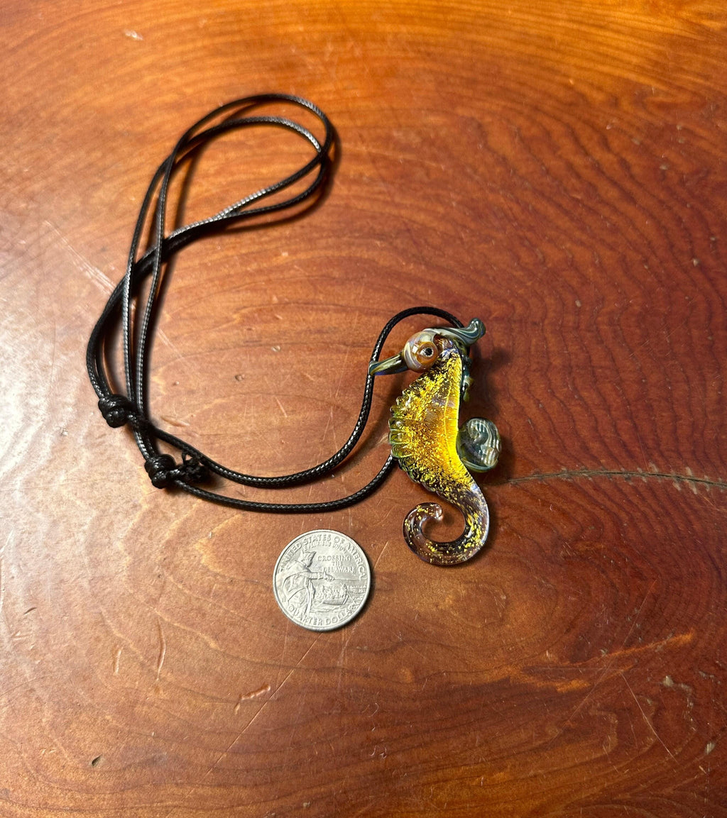 Seahorse Necklace - Ocean-Inspired Blown Glass Jewelry - Handmade Sea Creature Pendant - Dichroic Statement Necklace - Beach Lover Gift