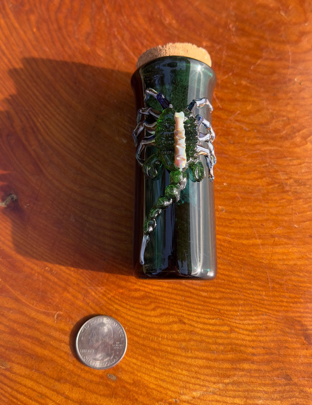 Handmade Glass Jar - Solid Emerald Green - Facehugger Alien - Airtight Cork - Unique Alien Decor - Collectors Items - Sci-fi Gift
