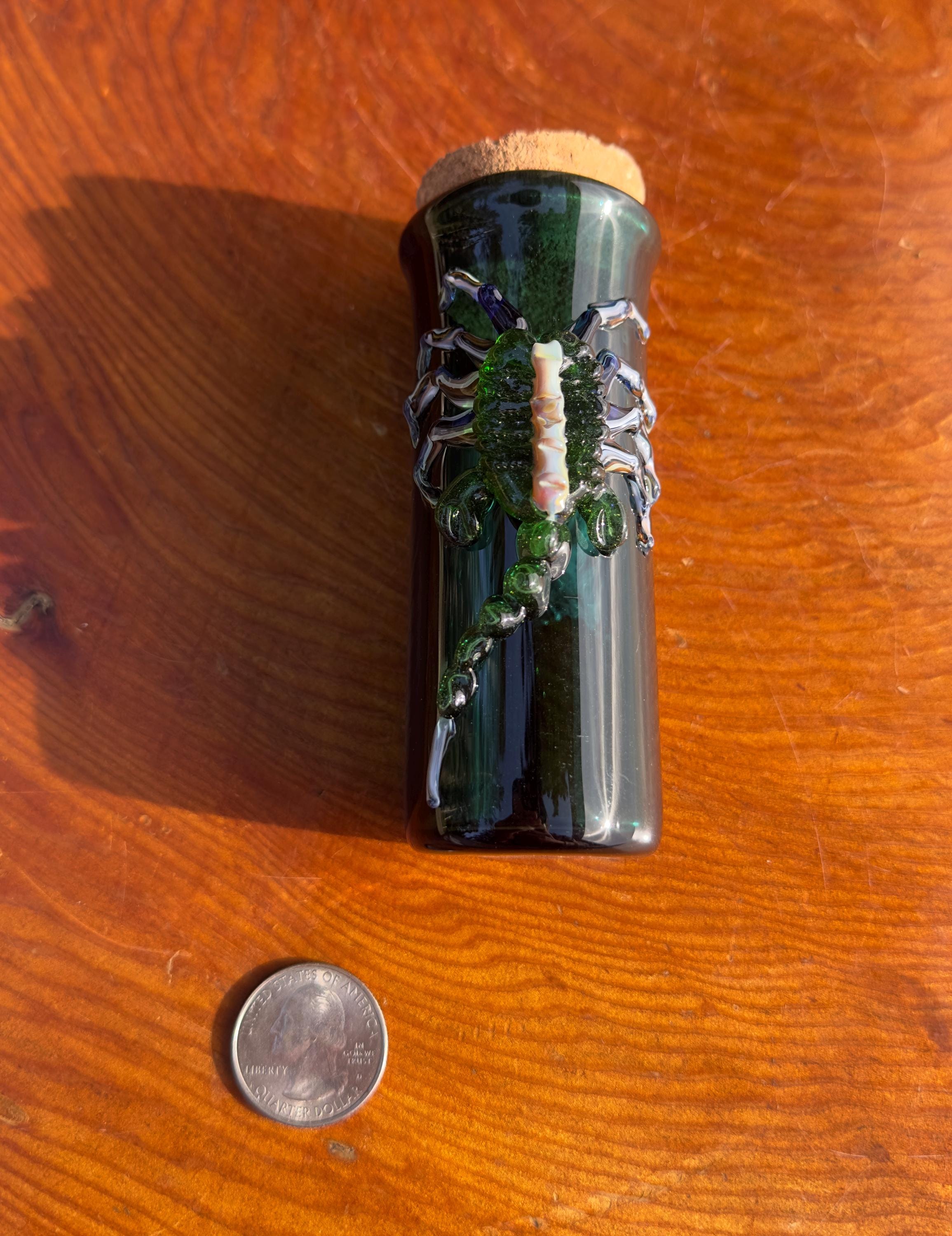 Handmade Glass Jar - Solid Emerald Green - Facehugger Alien - Airtight Cork - Unique Alien Decor - Collectors Items - Sci-fi Gift