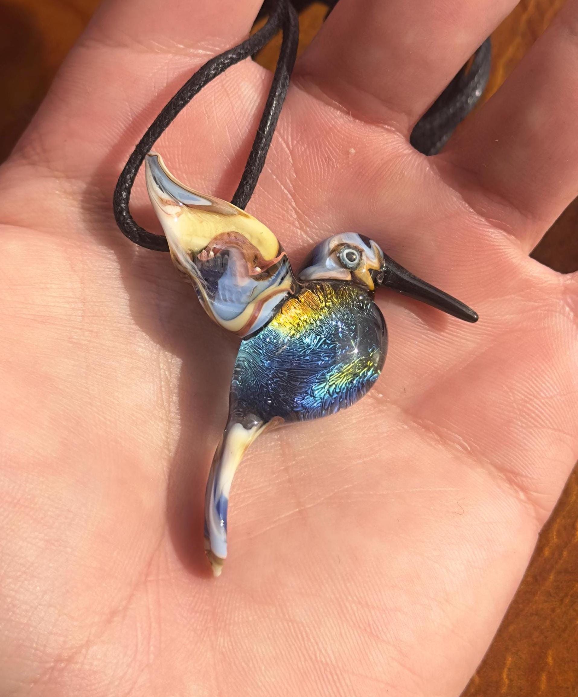 Glass Hummingbird Necklace - Hand-Blown Hummingbird Jewelry - Unique Gift for Her - Artisan Glass Pendant - Colorful Bird Necklace - Art