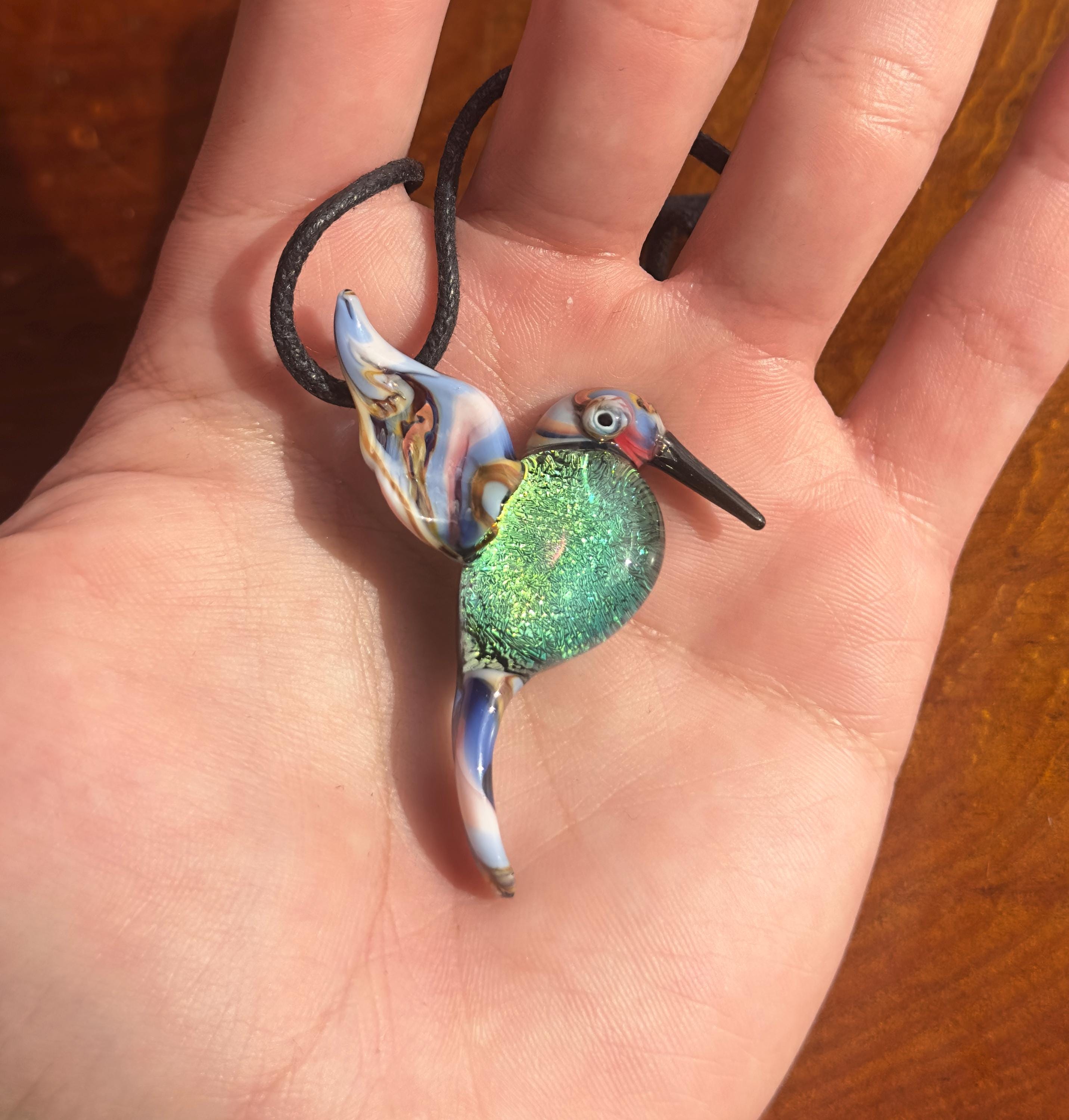 Glass Hummingbird Necklace - Hand-Blown Hummingbird Jewelry - Unique Gift for Her - Colorful Bird Necklace - Glass Bird Necklace