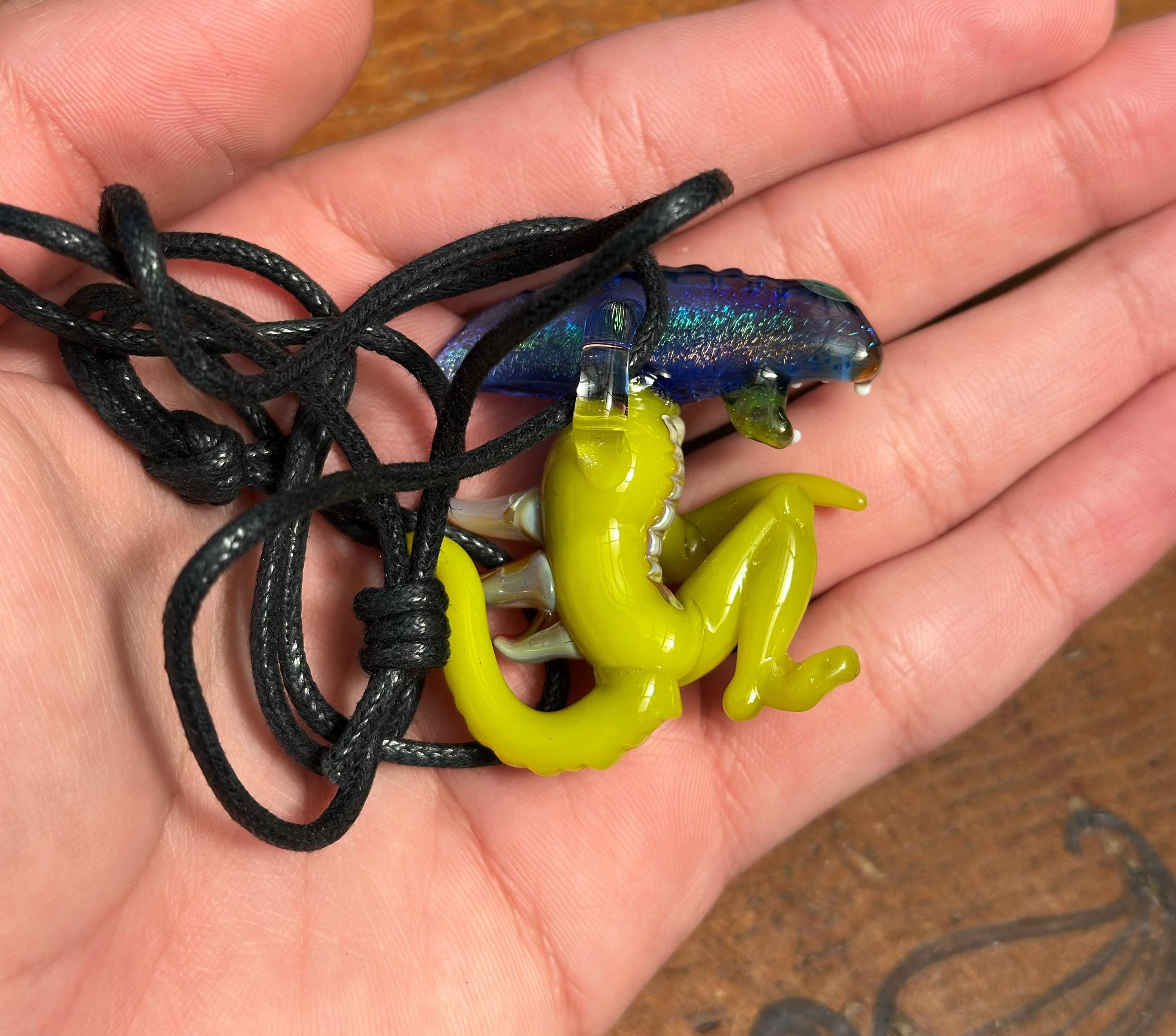 Dichroic Glass Alien Pendant Necklace – Handmade Sci-Fi Jewelry