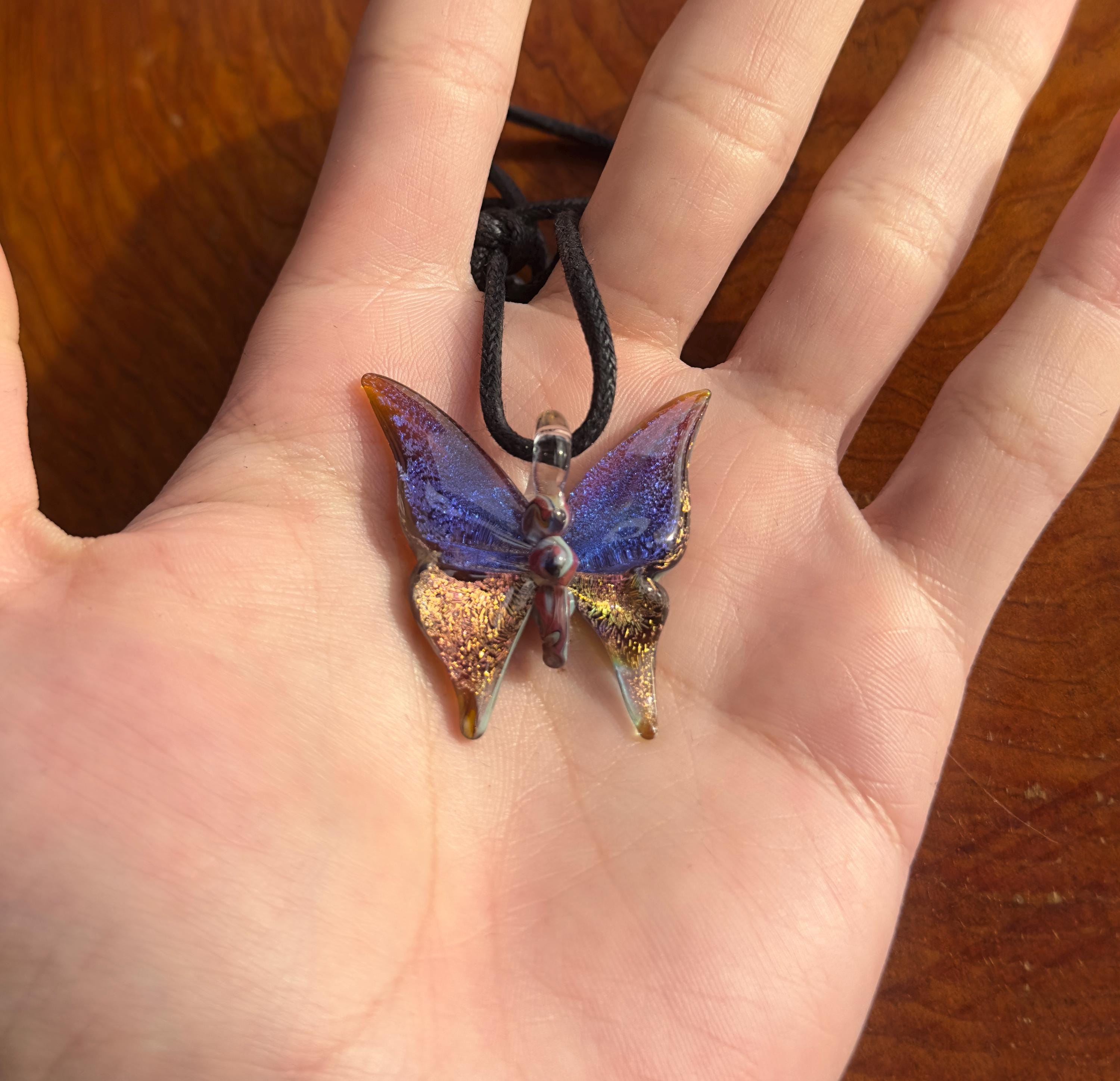 Glass Butterfly Necklace - Hand-Blown Butterfly Jewelry - Unique Birthday Gift - Anniversary Gift for Her - Artisan Torchwork Pendant