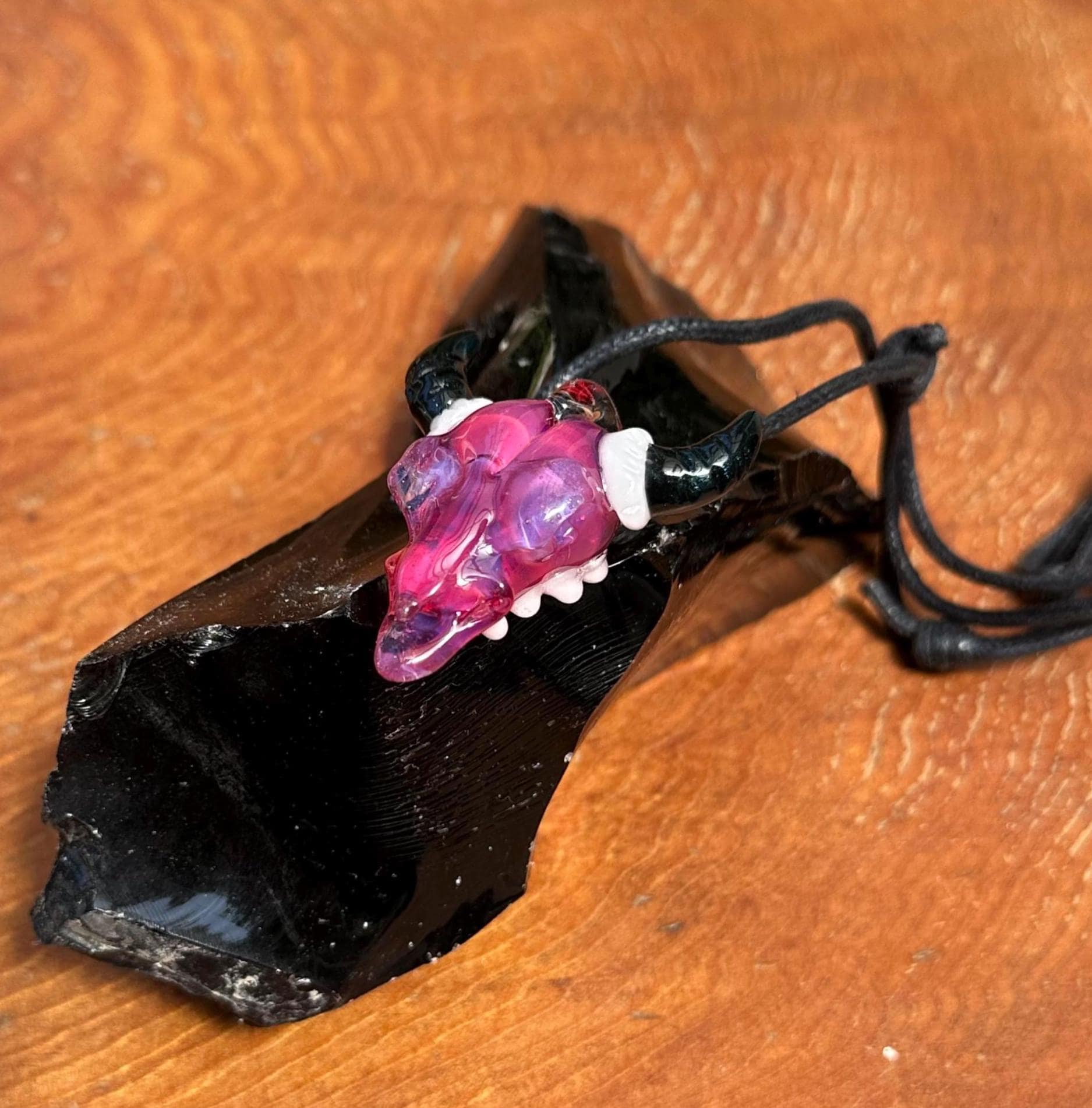 Bull Skull - Glass Pendant Necklace Handmade