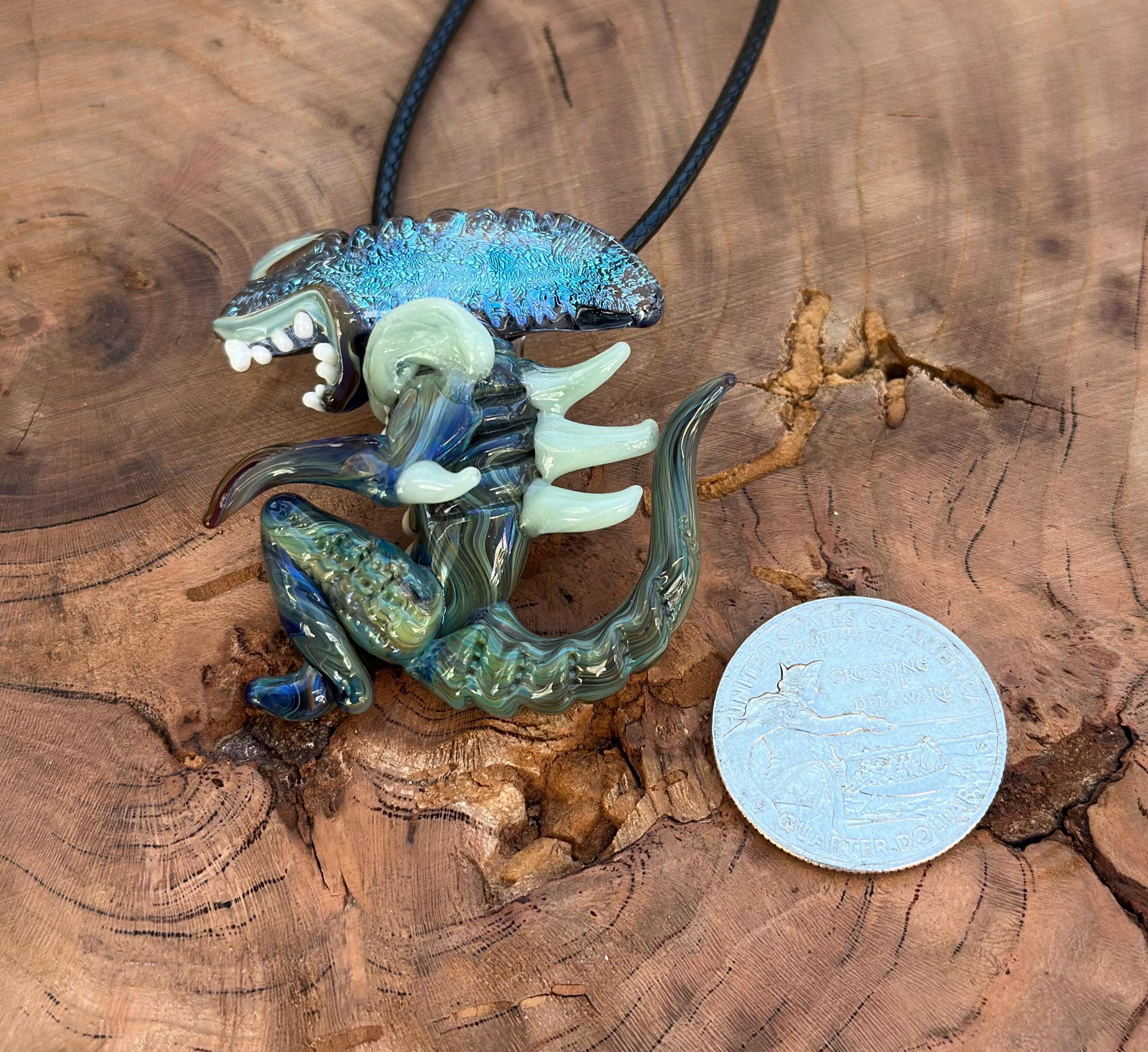 Dichroic Glass Alien Pendant Necklace - Unique Handmade Cosmic Jewelry - Sci-Fi - Outer Space - UFO Gift Idea, Color-Changing Pendant