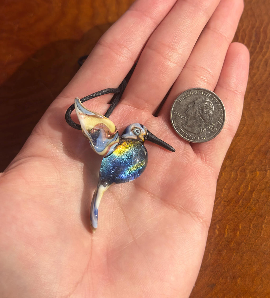 Glass Hummingbird Necklace - Hand-Blown Hummingbird Jewelry - Unique Gift for Her - Artisan Glass Pendant - Colorful Bird Necklace - Art
