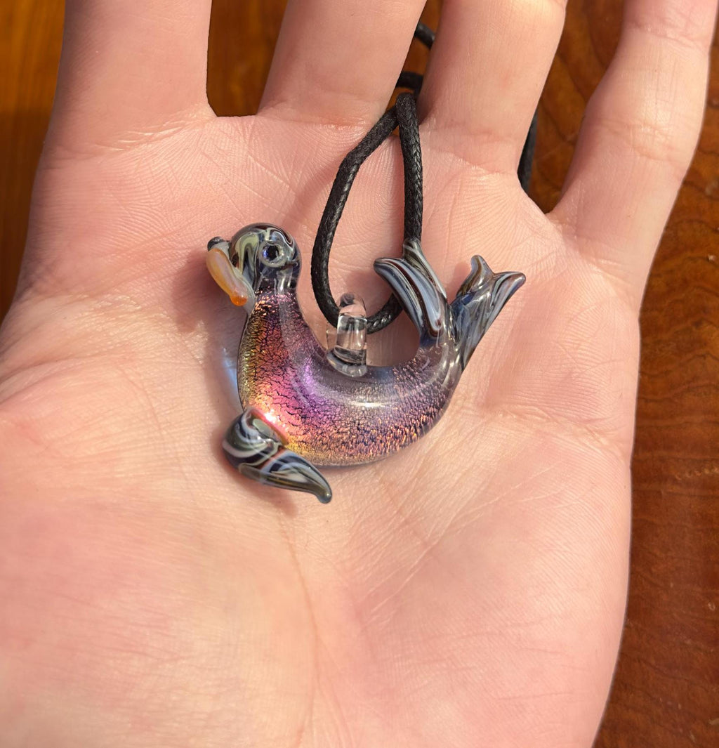 Glass Sea Lion Necklace - Sea Lion Pendant - Ocean Inspired Necklace - Handblown Glass Sea Lion Jewelry - Gift For Her - Statement Necklace