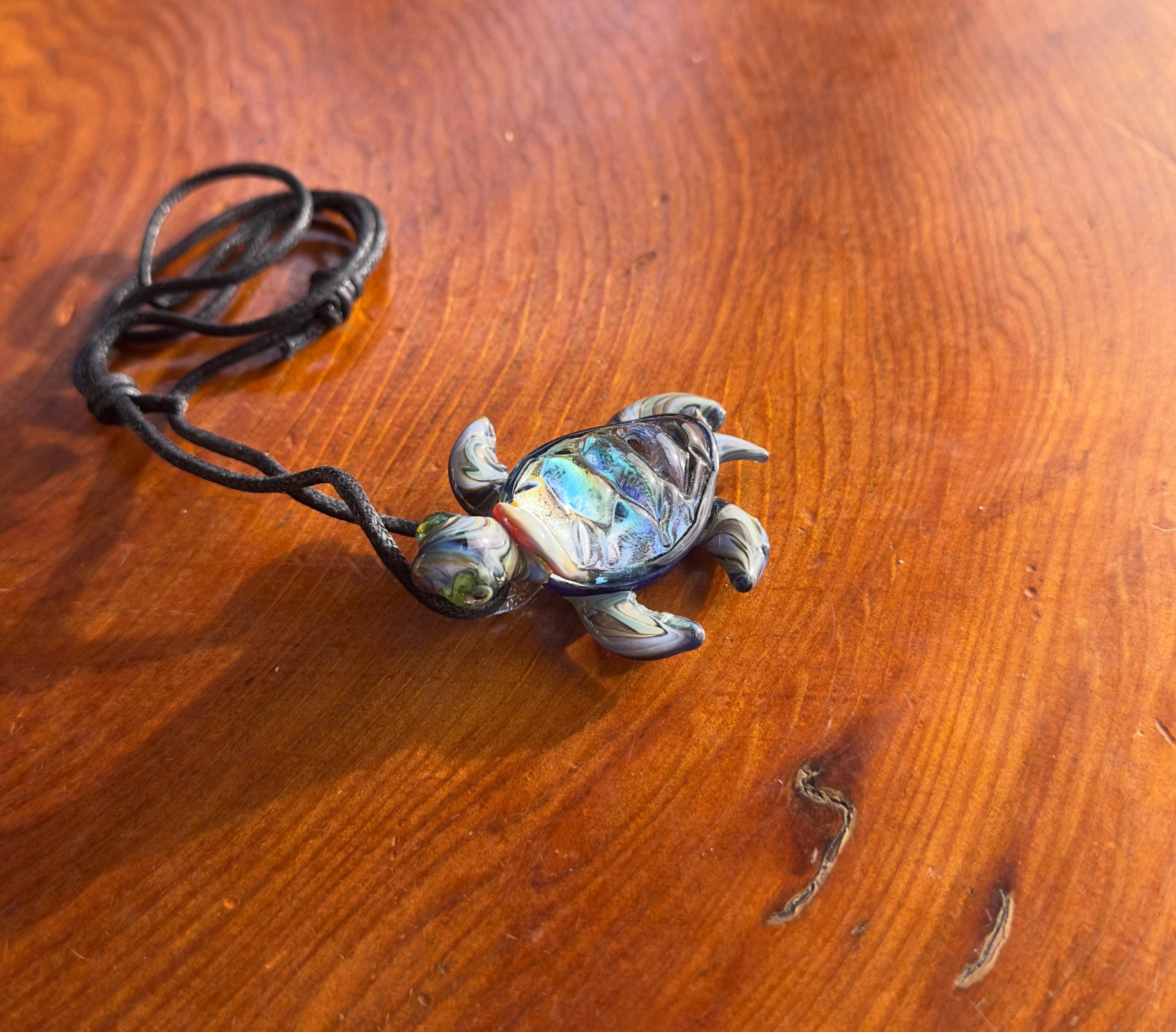Sea Turtle Necklace - Handmade Blown Glass Pendant - Ocean-Inspired Jewelry - Unique Sea Creature Necklace - Dichroic Glass Art - Torchwork