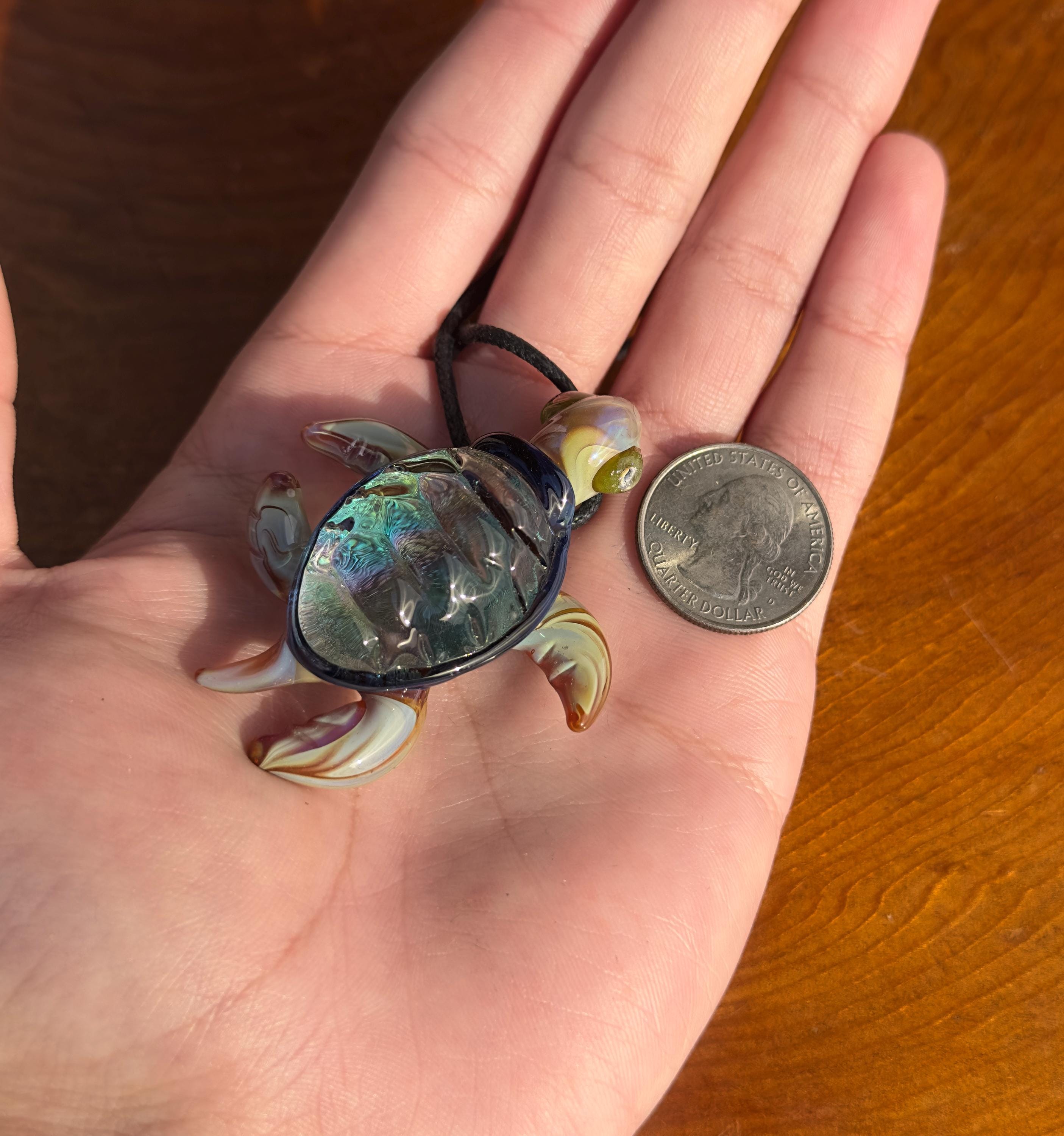 Blown Glass Sea Turtle Necklace: Dichroic Borosilicate Pendant