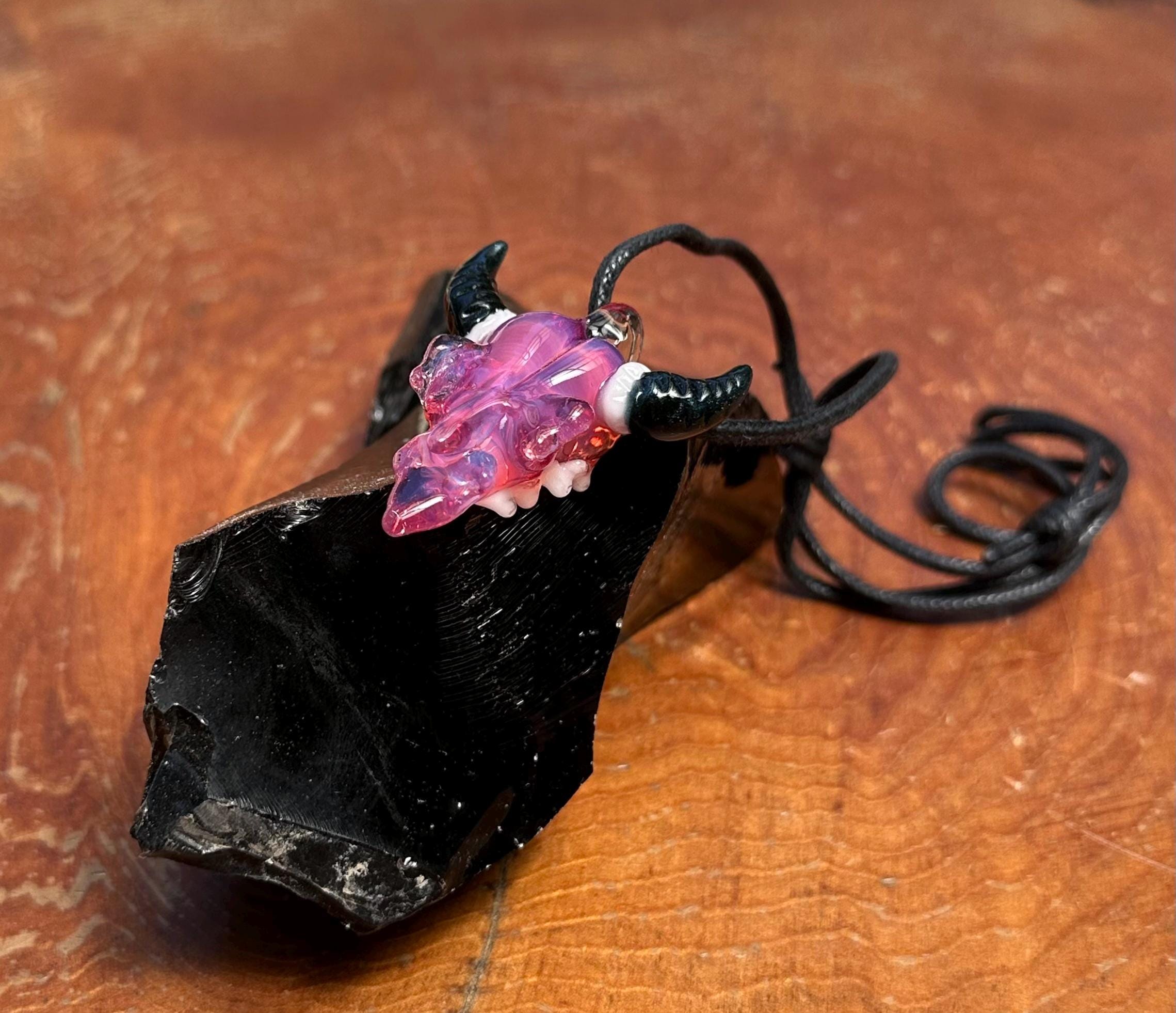 Bull Skull - Glass Pendant Necklace Handmade