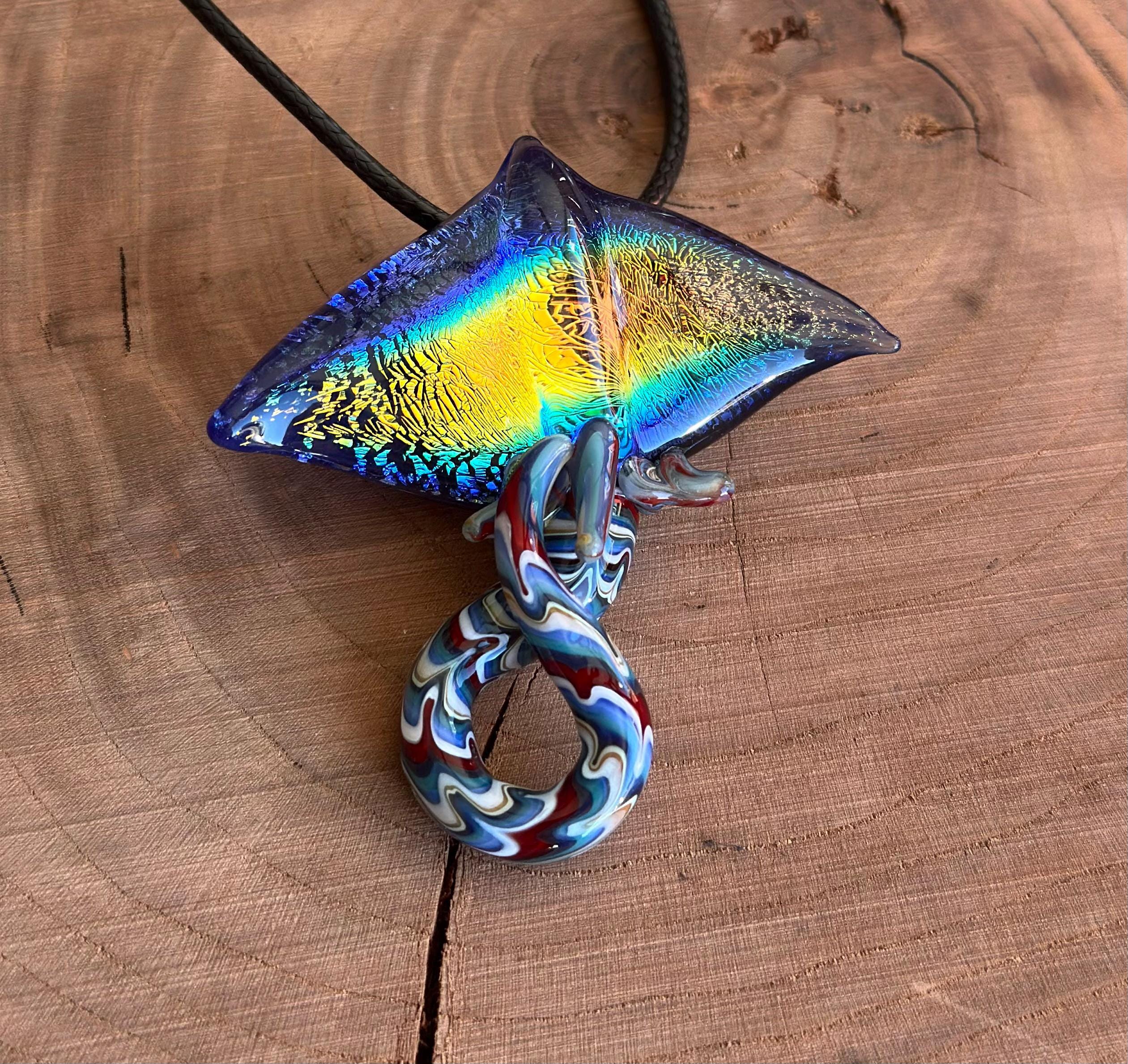 Stingray Necklace - Handmade Blown Glass Pendant - Ocean-Inspired Jewelry - Unique Sea Creature Necklace - Artisan Glass Art