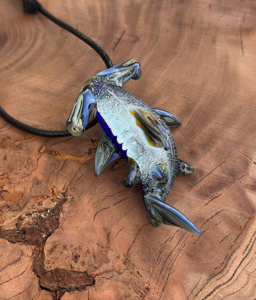 Hammerhead Shark Necklace - Blown Glass - Sea Glass Jewelry Statement Necklace - Ocean Necklace - Handmade Glass Sea Creature Necklace