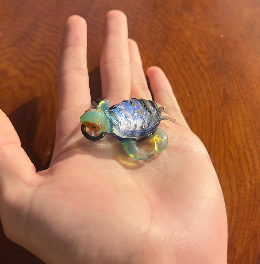 Blown Glass Sea Turtle Necklace: Dichroic Borosilicate Pendant