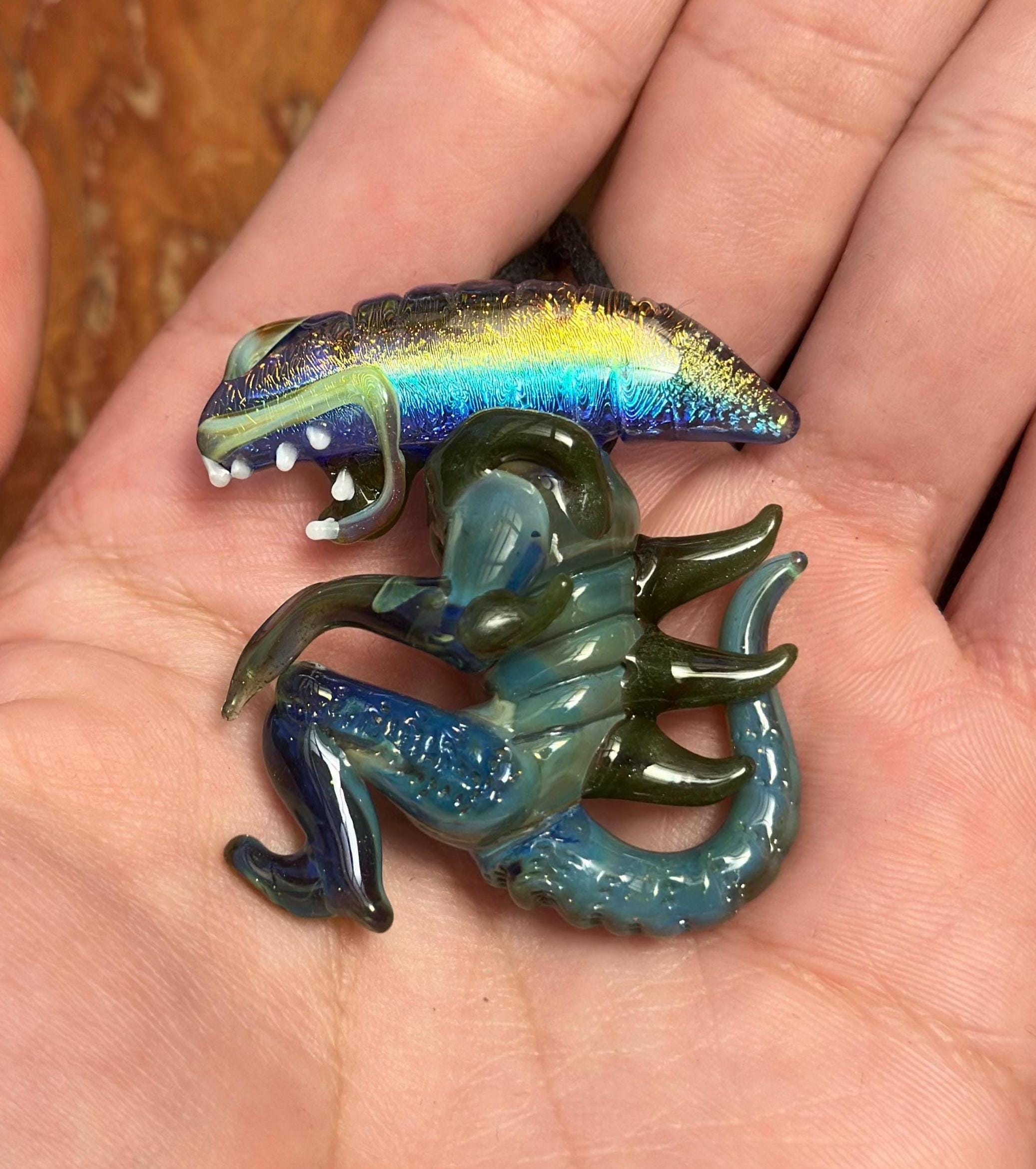 Dichroic Glass Alien Pendant Necklace - Unique Handmade Cosmic Jewelry - Sci-Fi - Outer Space - UFO Gift Idea, Color-Changing Pendant