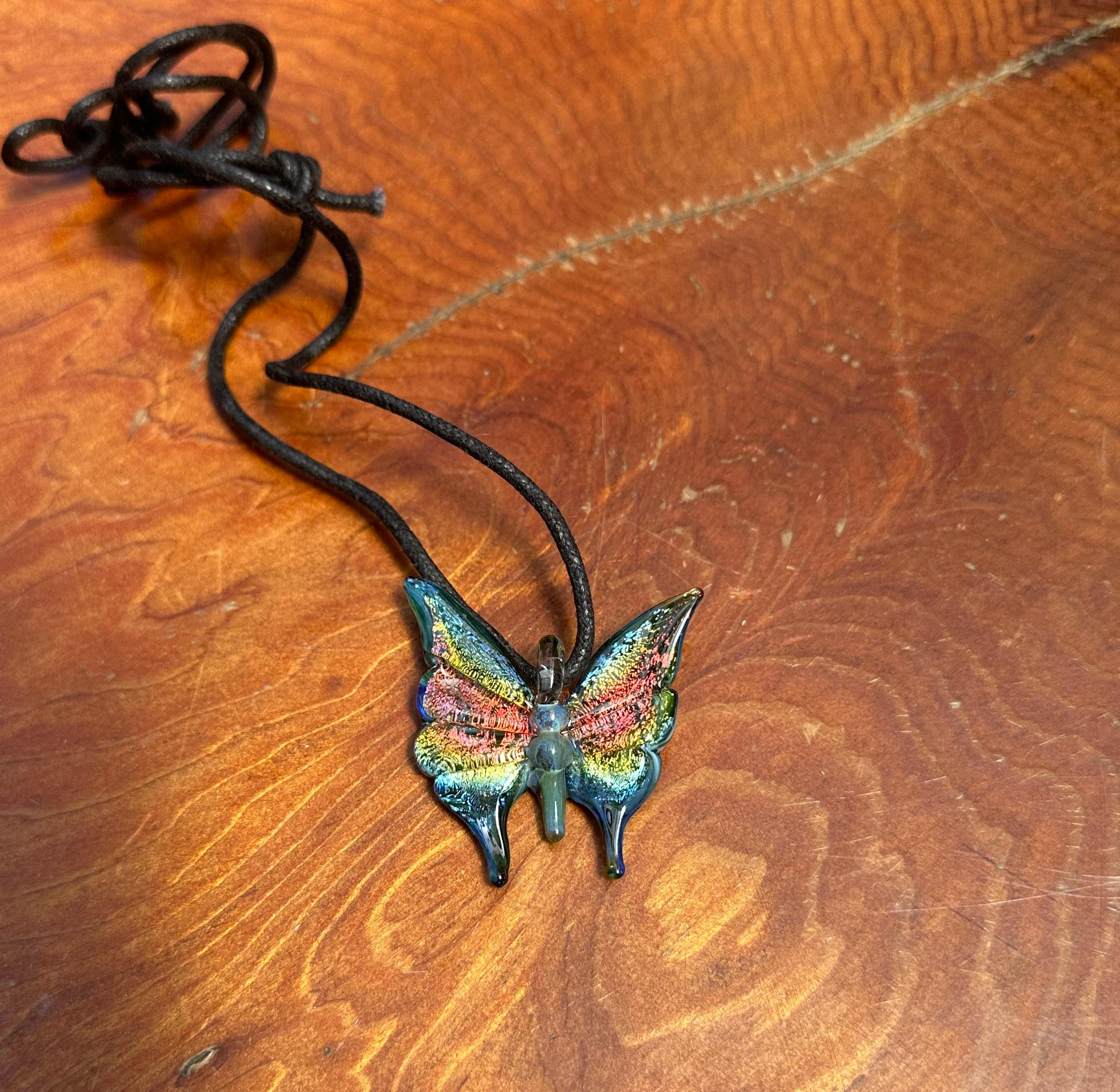 Glass Butterfly Necklace - Hand-Blown Butterfly Jewelry - Unique Birthday Gift - Anniversary Gift for Her - Artisan Torchwork Pendant