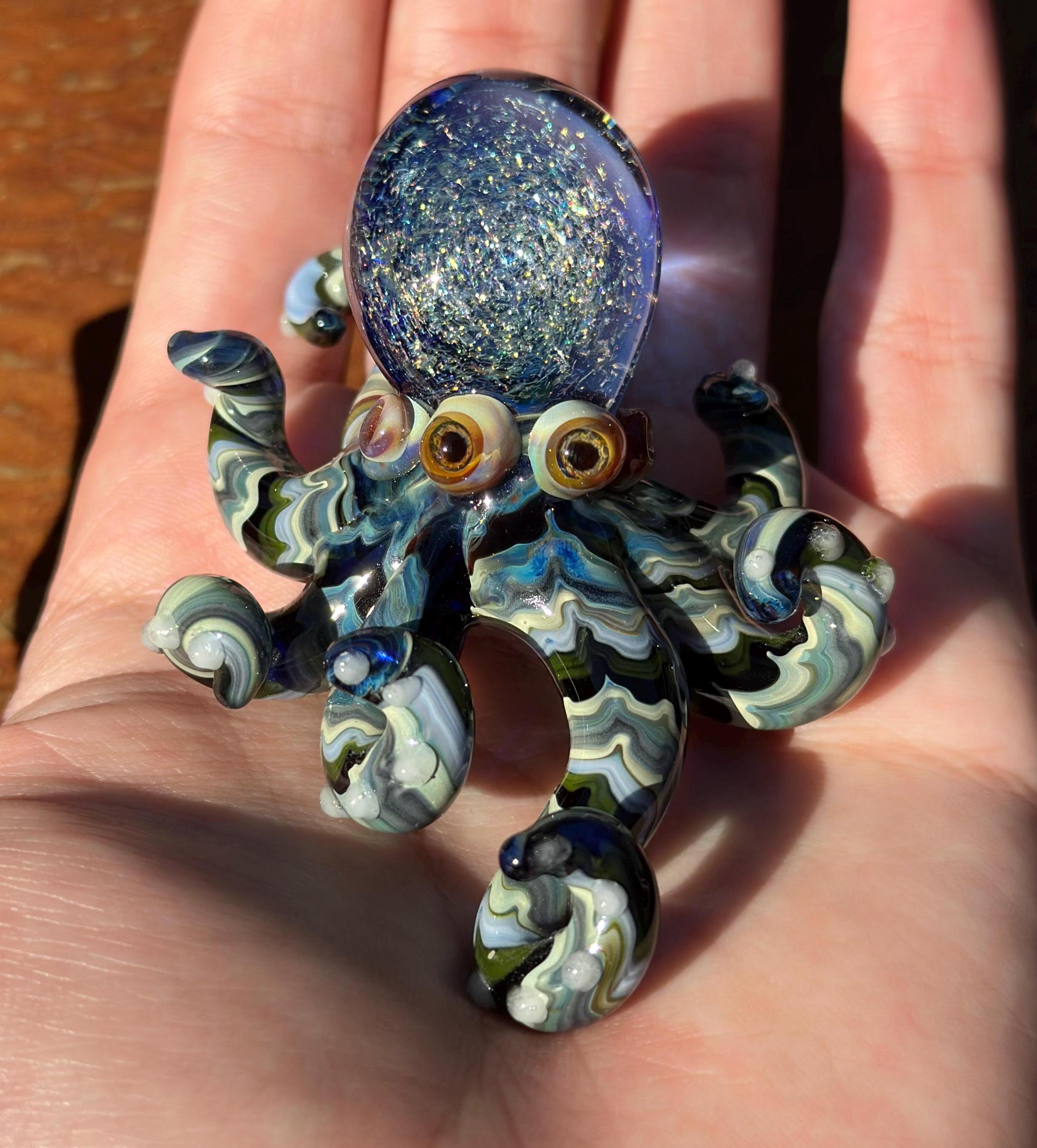 Handmade Dichroic Glass Octopus Sculpture – Galaxy Ocean Art
