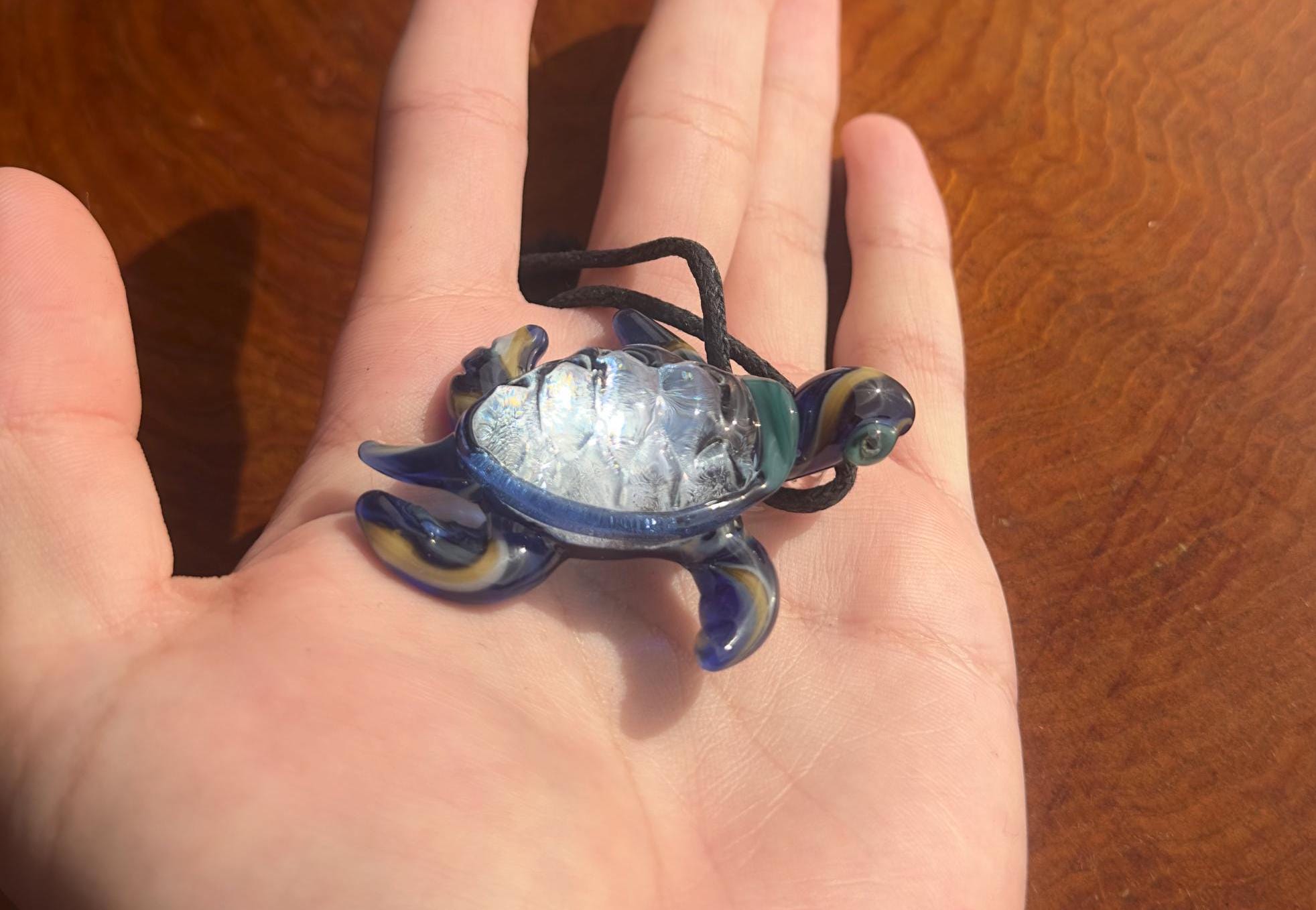 Sea Turtle Necklace - Handmade Blown Glass Pendant - Ocean-Inspired Jewelry - Unique Sea Creature Necklace - Dichroic Glass Art - Torchwork