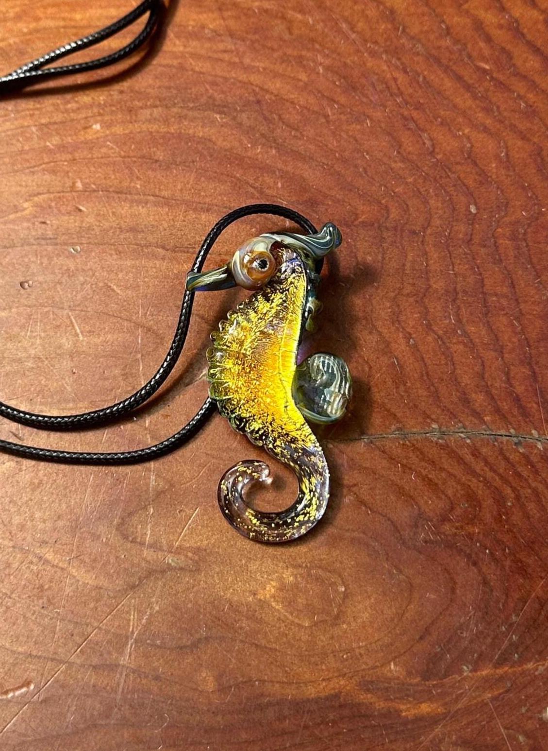 Seahorse Necklace - Ocean-Inspired Blown Glass Jewelry - Handmade Sea Creature Pendant - Dichroic Statement Necklace - Beach Lover Gift