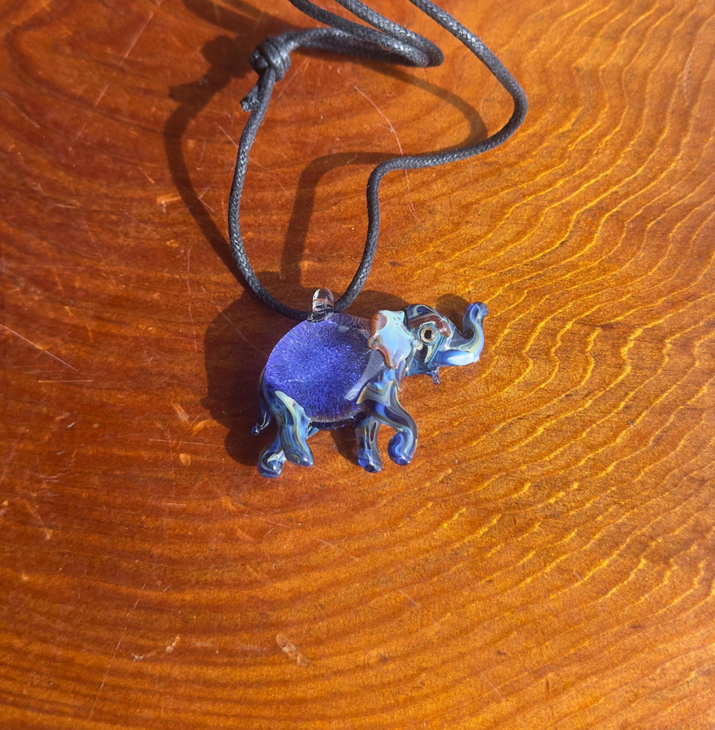 Handmade Dichroic Glass Elephant Pendant: Borosilicate Necklace