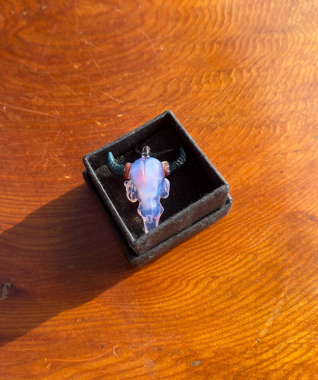 Handmade Bull Skull Glass Pendant Necklace - Western Boho Jewelry for Men and Women