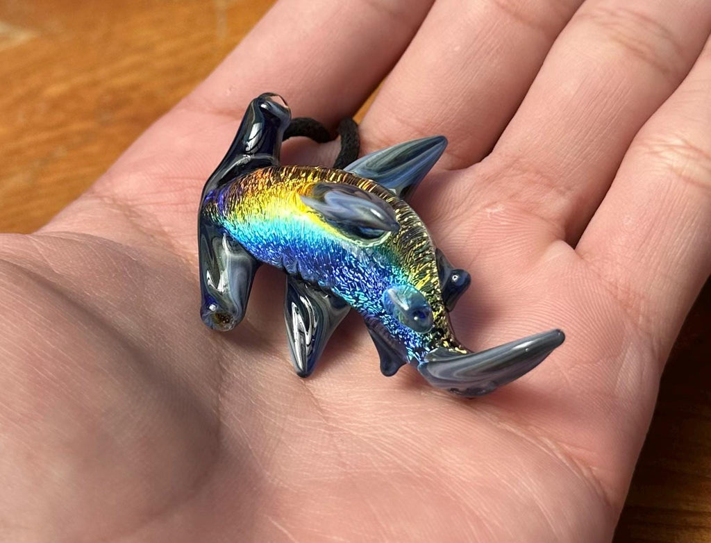 Hammerhead Shark Necklace - Blown Glass - Sea Glass Jewelry Statement Necklace - Ocean Necklace - Handmade Glass Sea Creature Necklace
