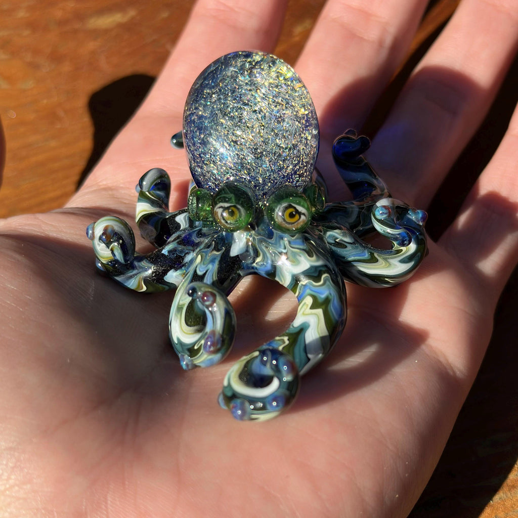 Handmade Dichroic Glass Octopus Sculpture – Galaxy Ocean Decor