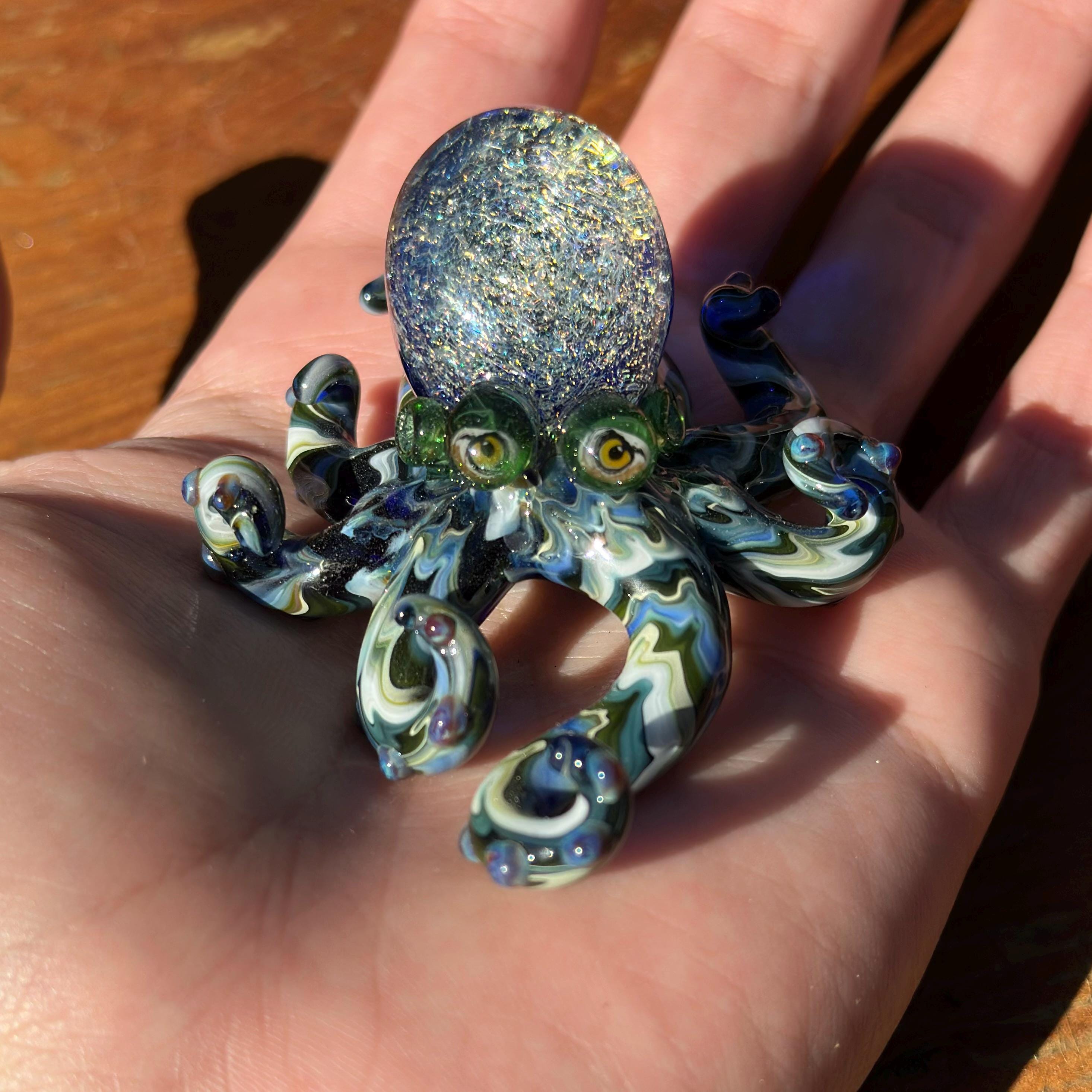 Handmade Dichroic Glass Octopus Sculpture – Galaxy Ocean Decor