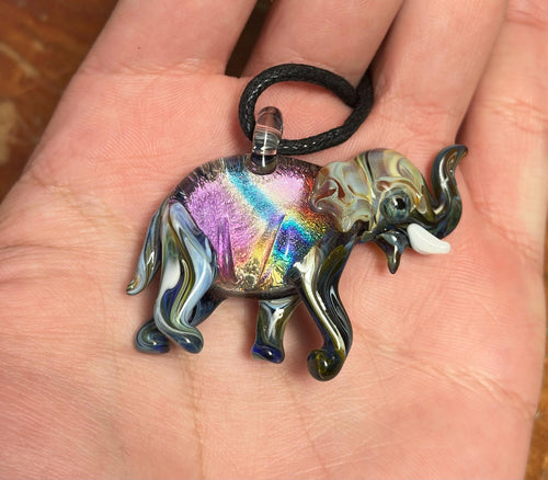 Elephant Pendant Necklace - Handmade Glass Elephant Jewelry - Unique Gift for Her - Animal Lover Necklace - Artisan Glass Pendant