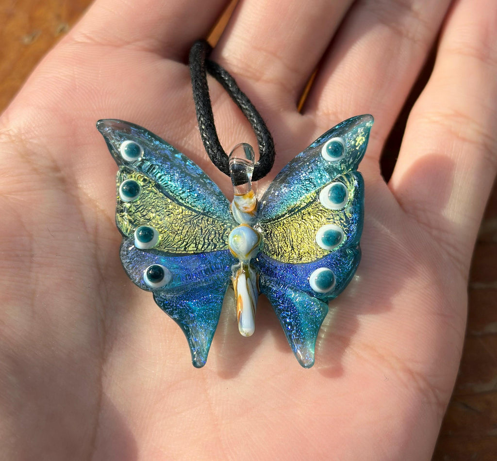 Glass Butterfly Necklace - Hand-Blown Butterfly Jewelry - Unique Birthday Gift - Anniversary Gift for Her - Artisan Torchwork Pendant