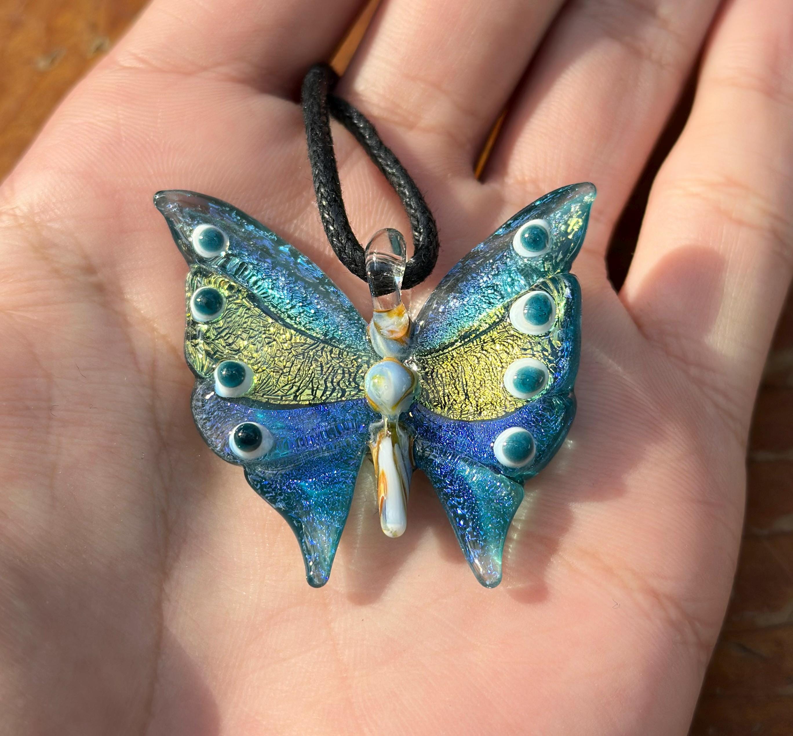 Glass Butterfly Necklace - Hand-Blown Butterfly Jewelry - Unique Birthday Gift - Anniversary Gift for Her - Artisan Torchwork Pendant