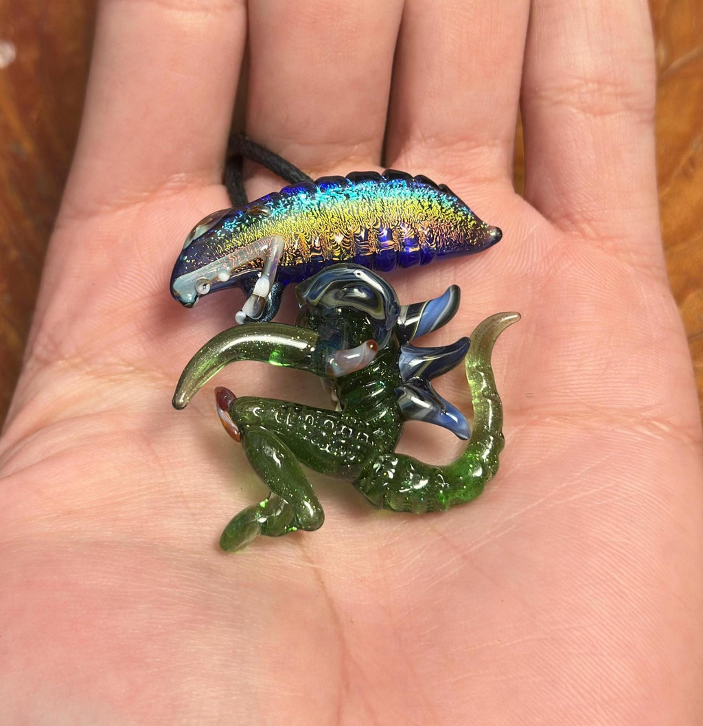 Dichroic Glass Alien Pendant Necklace - Unique Handmade Cosmic Jewelry - Sci-Fi - Outer Space - UFO Gift Idea, Color-Changing Pendant