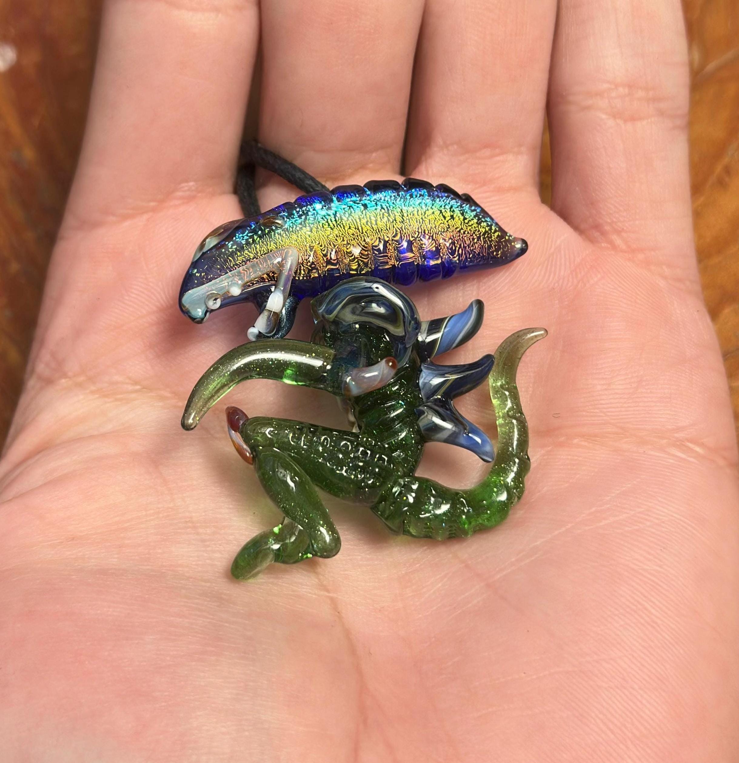 Dichroic Glass Alien Pendant Necklace - Unique Handmade Cosmic Jewelry - Sci-Fi - Outer Space - UFO Gift Idea, Color-Changing Pendant