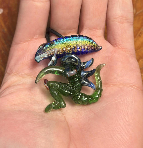 Dichroic Glass Alien Pendant Necklace - Unique Handmade Cosmic Jewelry - Sci-Fi - Outer Space - UFO Gift Idea, Color-Changing Pendant