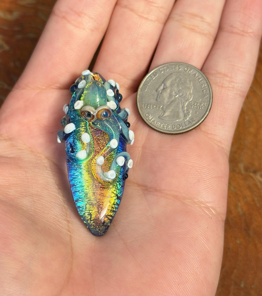 Handmade Blown Glass Octopus Necklace - Dichroic Sea Pendant